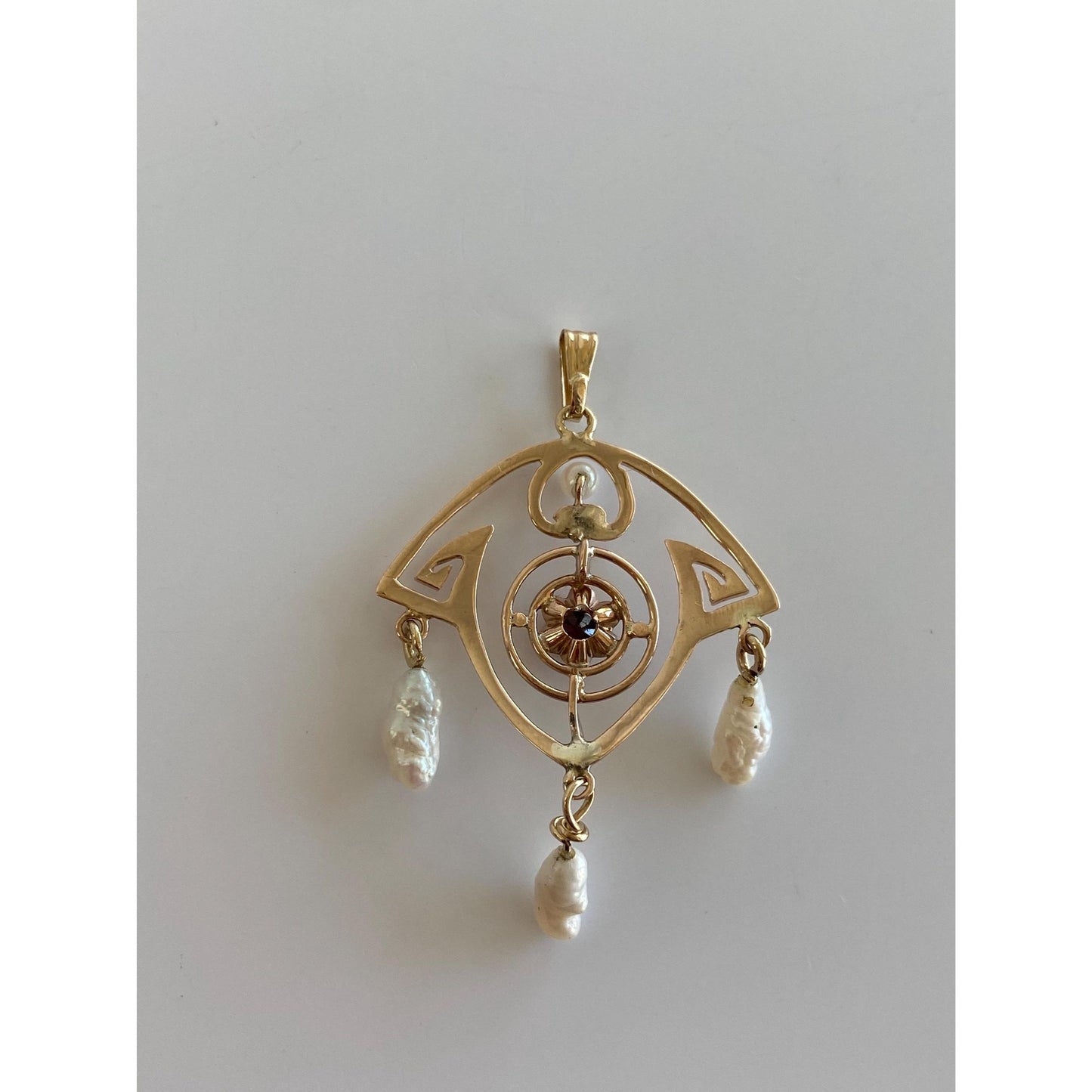 Vintage Solid 10k Yellow Gold Pearl Black Spinel Dangle Charm