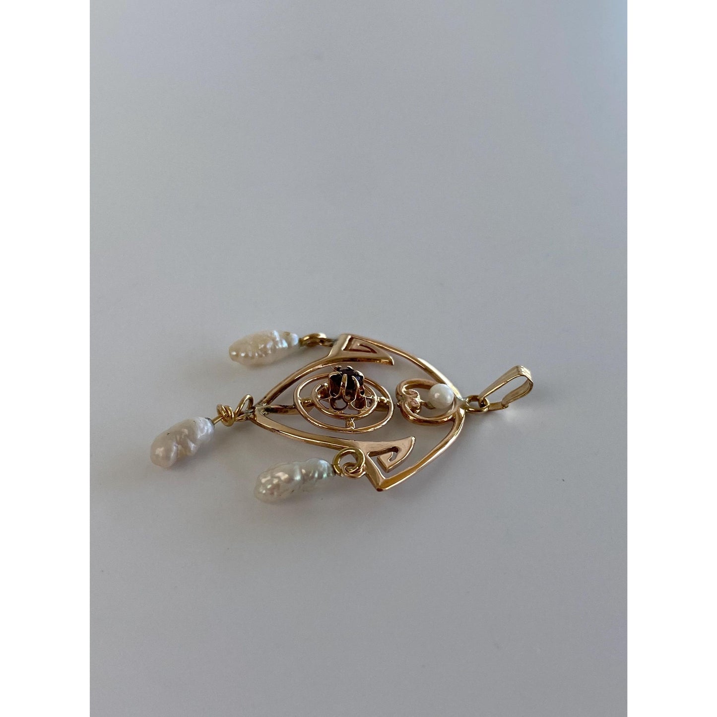 Vintage Solid 10k Yellow Gold Pearl Black Spinel Dangle Charm