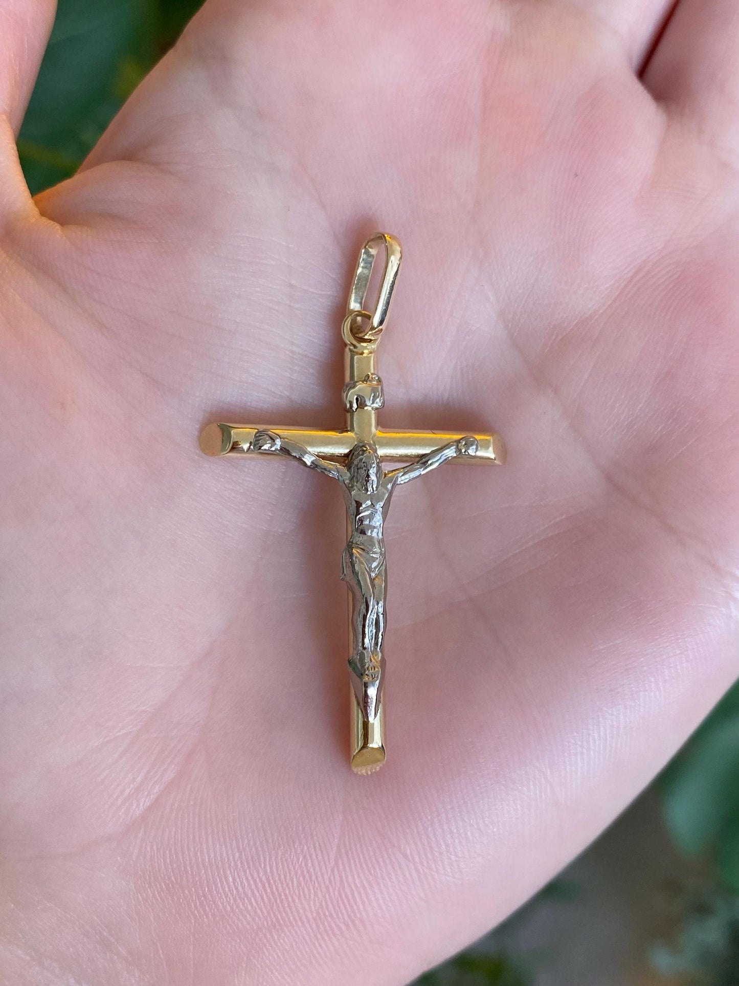 Vintage 14k White & Yellow Gold Crucifix Charm