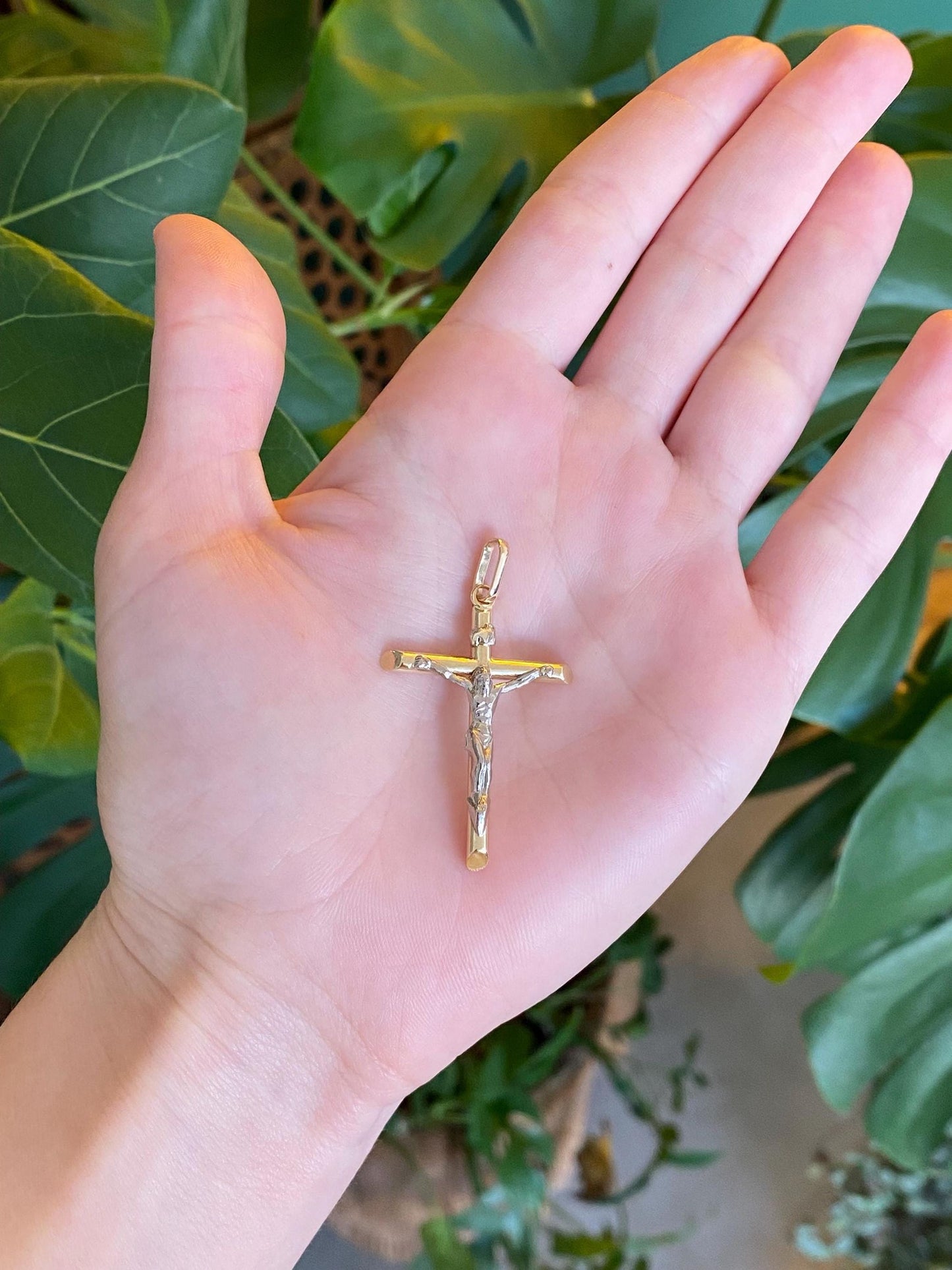 Vintage 14k White & Yellow Gold Crucifix Charm