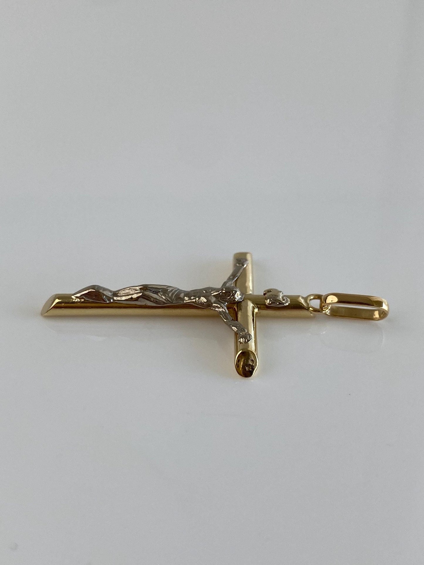 Vintage 14k White & Yellow Gold Crucifix Charm