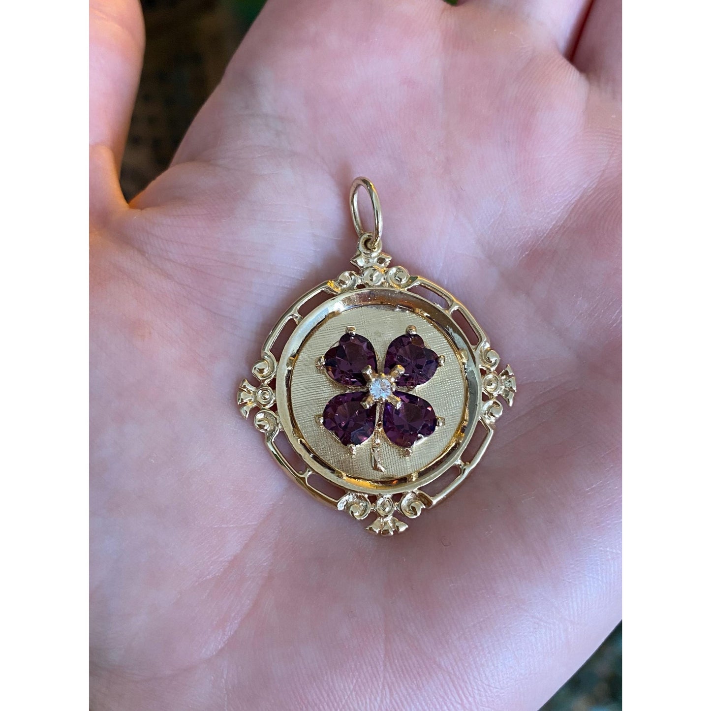 Vintage Solid 14k Yellow Gold Clear Spinel Purple Cubic Zirconia Charm