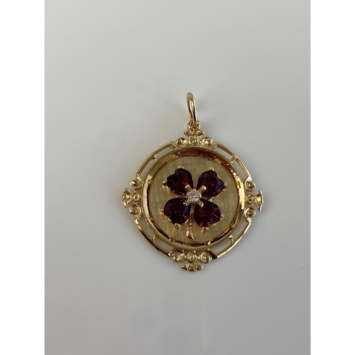 Vintage Solid 14k Yellow Gold Clear Spinel Purple Cubic Zirconia Charm