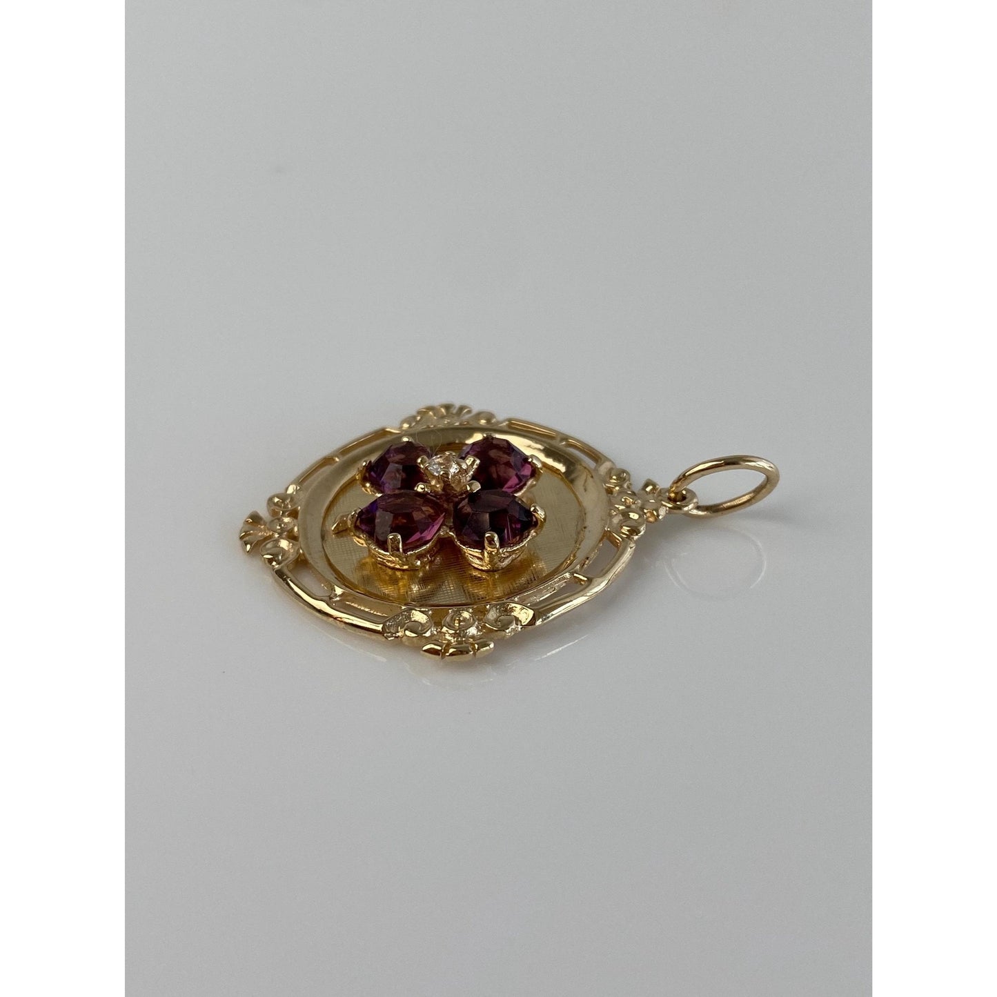 Vintage Solid 14k Yellow Gold Clear Spinel Purple Cubic Zirconia Charm