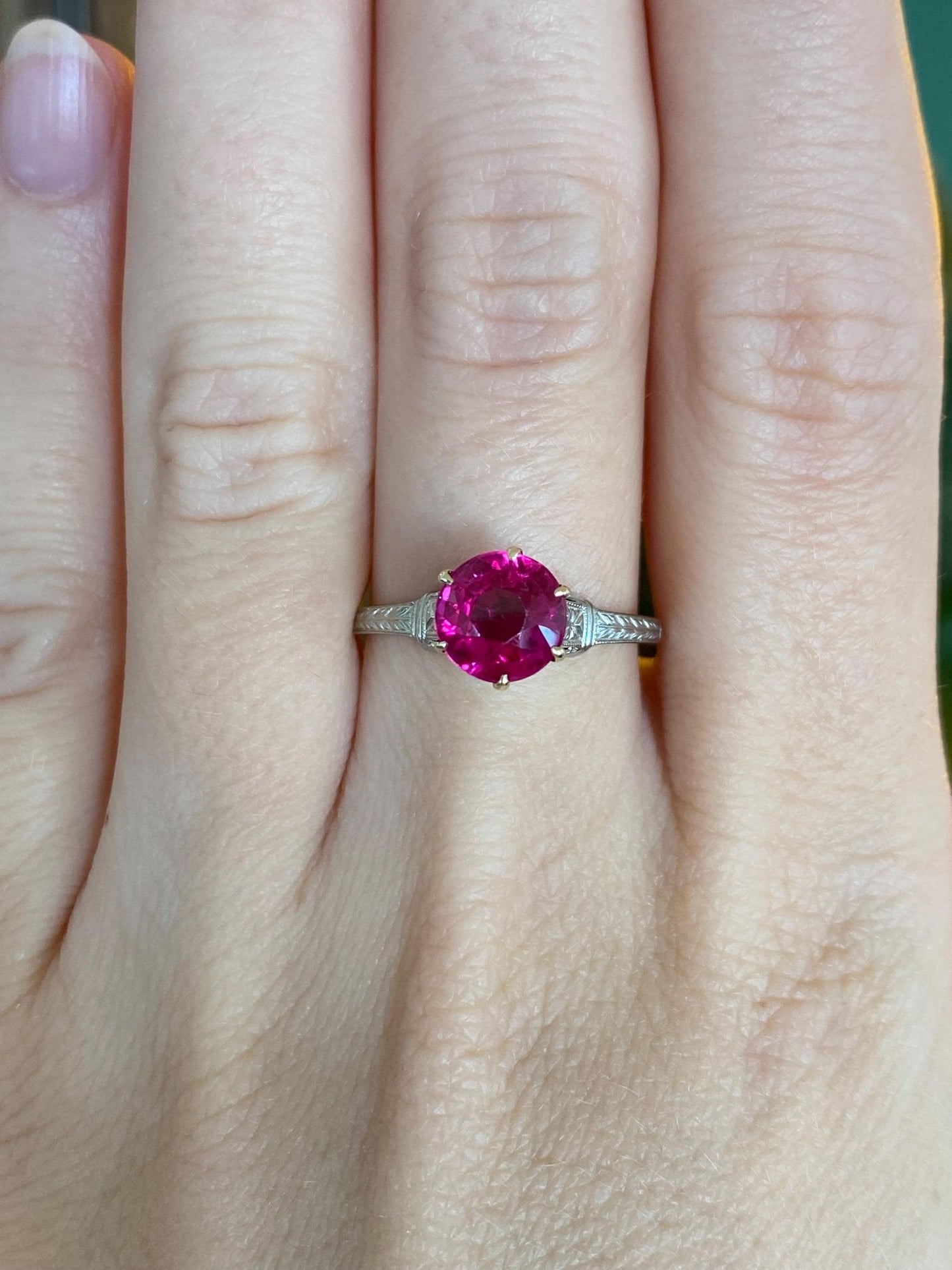 Vintage Solid 10k White & Yellow Gold Pink Sapphire Ring - Size 8.25