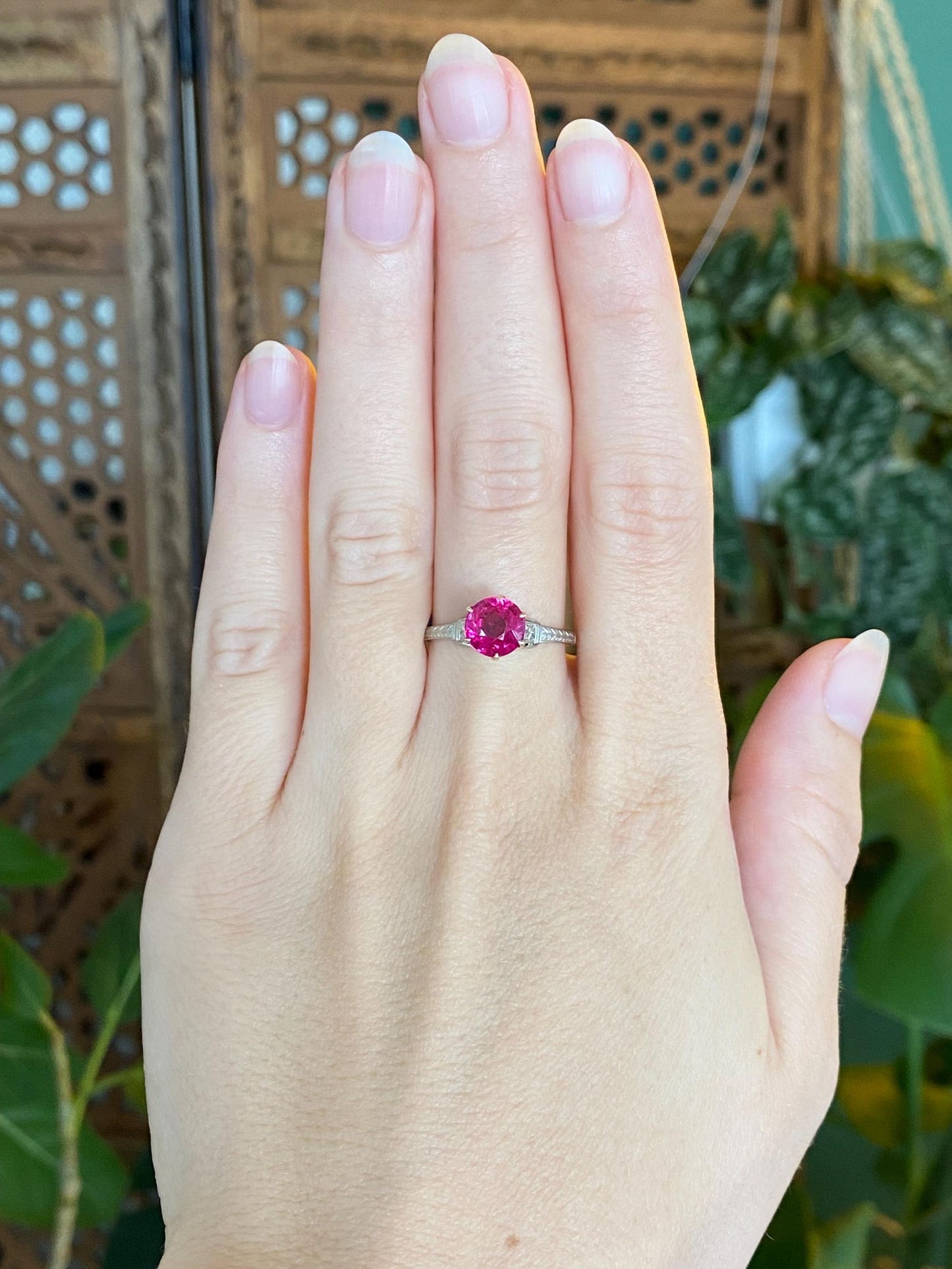 Vintage Solid 10k White & Yellow Gold Pink Sapphire Ring - Size 8.25