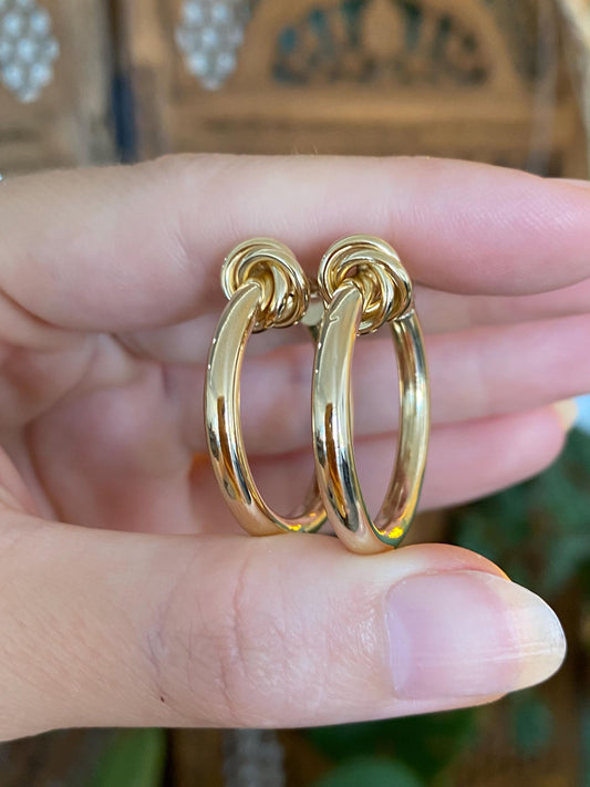 Vintage 14k Yellow Gold Knot Detail Hoop Earrings