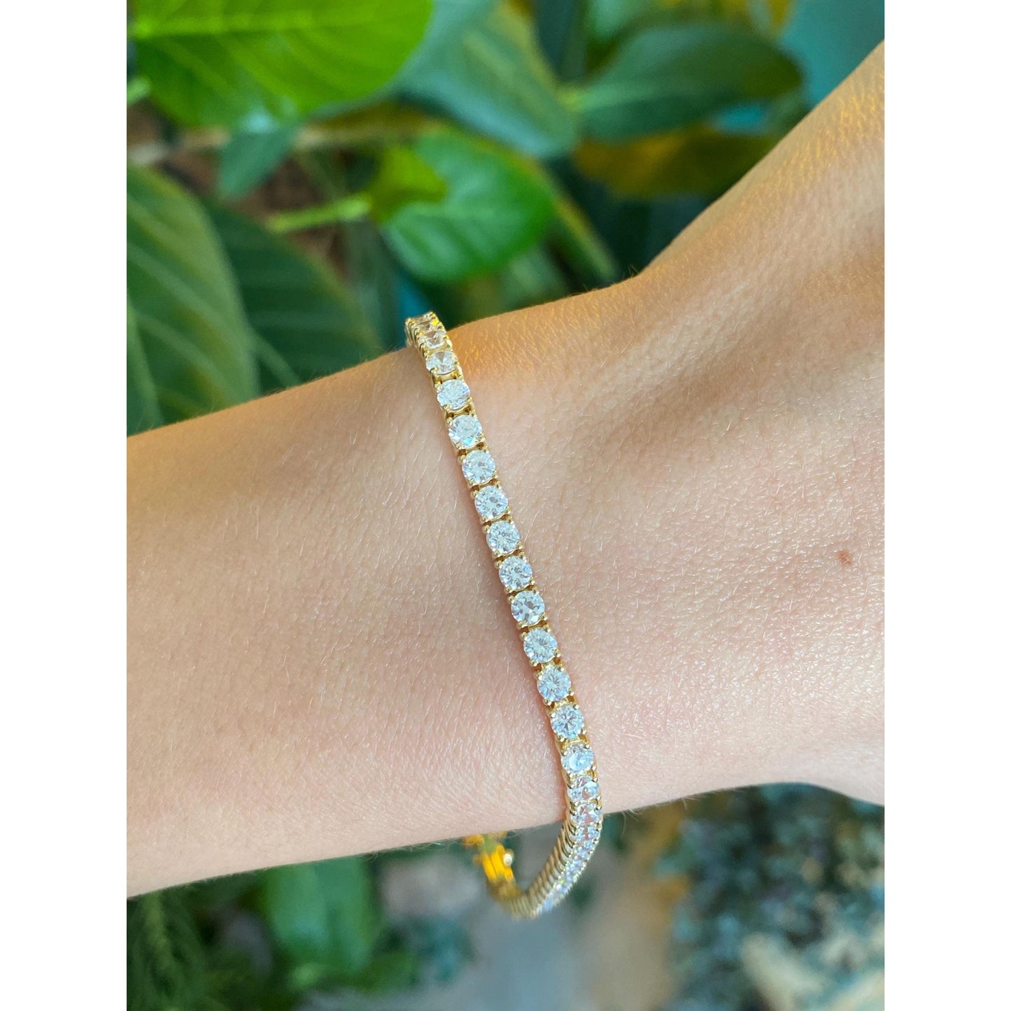 Solid 14k Yellow Gold Cubic Zirconia Tennis Bracelet - 9 inches