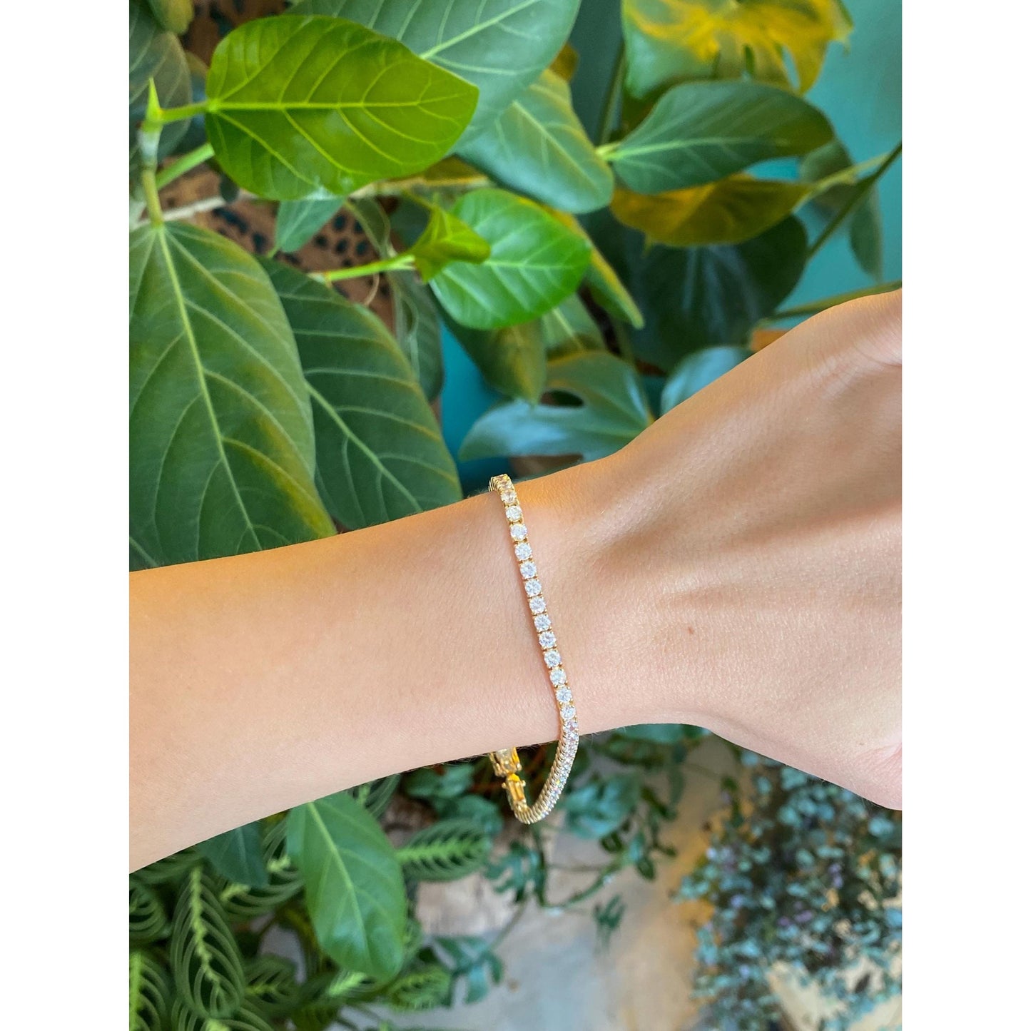 Solid 14k Yellow Gold Cubic Zirconia Tennis Bracelet - 9 inches