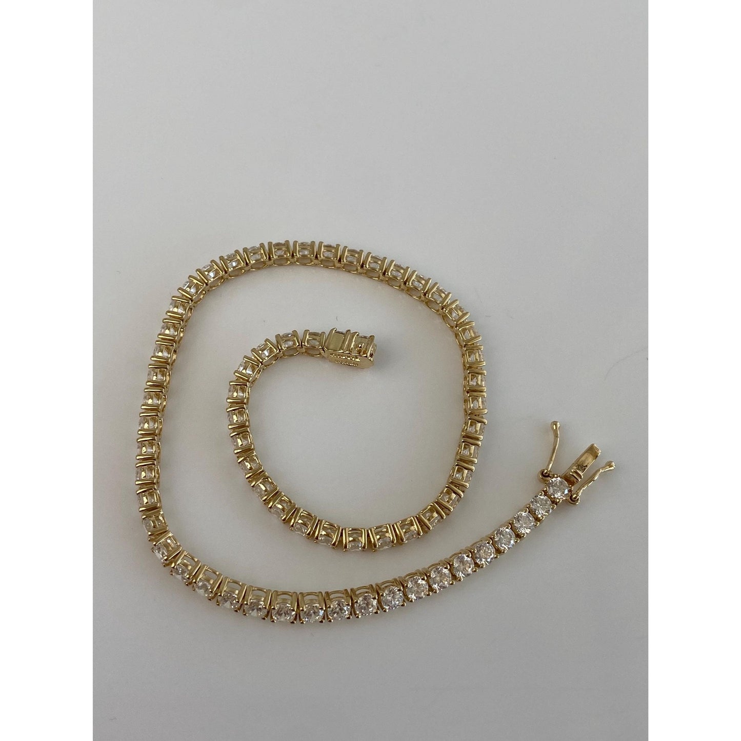 Solid 14k Yellow Gold Cubic Zirconia Tennis Bracelet - 9 inches