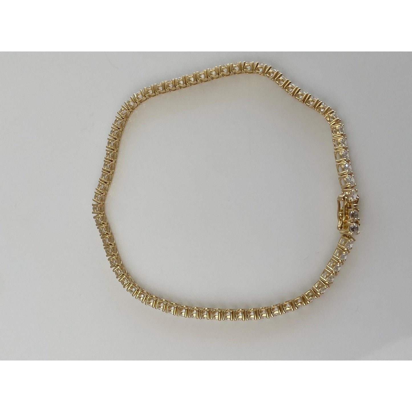 Solid 14k Yellow Gold Cubic Zirconia Tennis Bracelet - 9 inches
