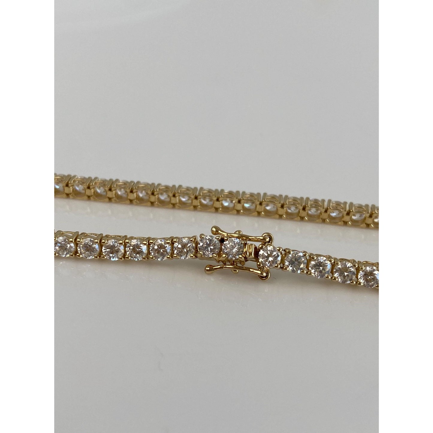 Solid 14k Yellow Gold Cubic Zirconia Tennis Bracelet - 9 inches