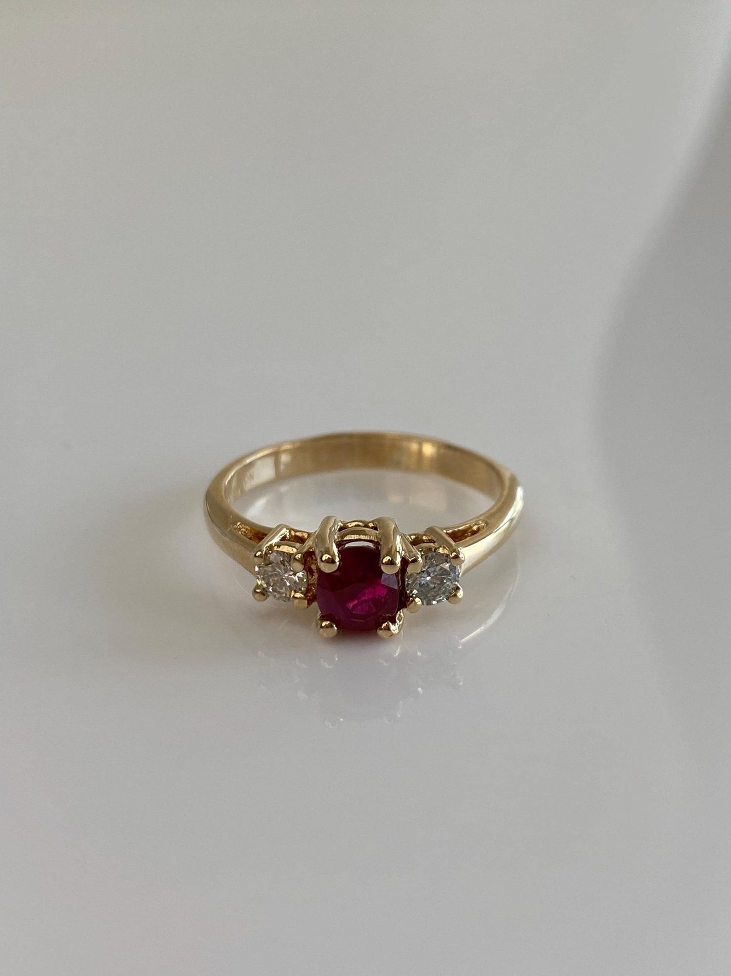 Solid 14k Yellow Gold Ruby Diamonds Ring - Size 8.75