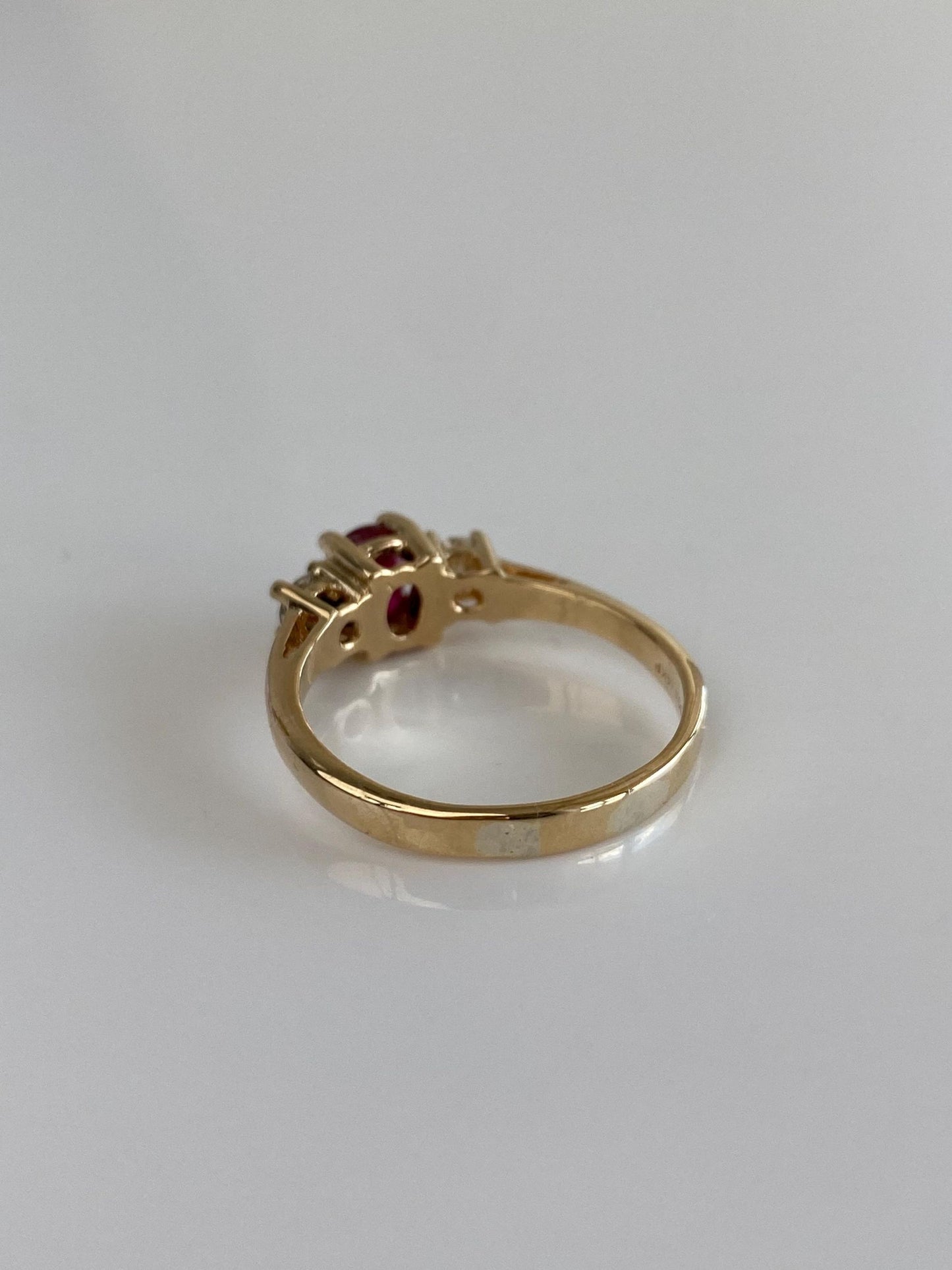 Solid 14k Yellow Gold Ruby Diamonds Ring - Size 8.75