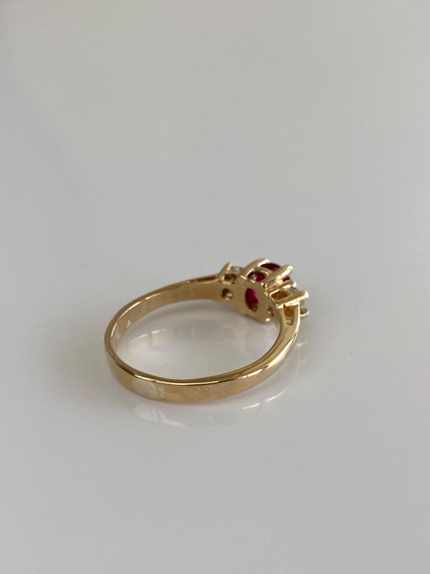 Solid 14k Yellow Gold Ruby Diamonds Ring - Size 8.75