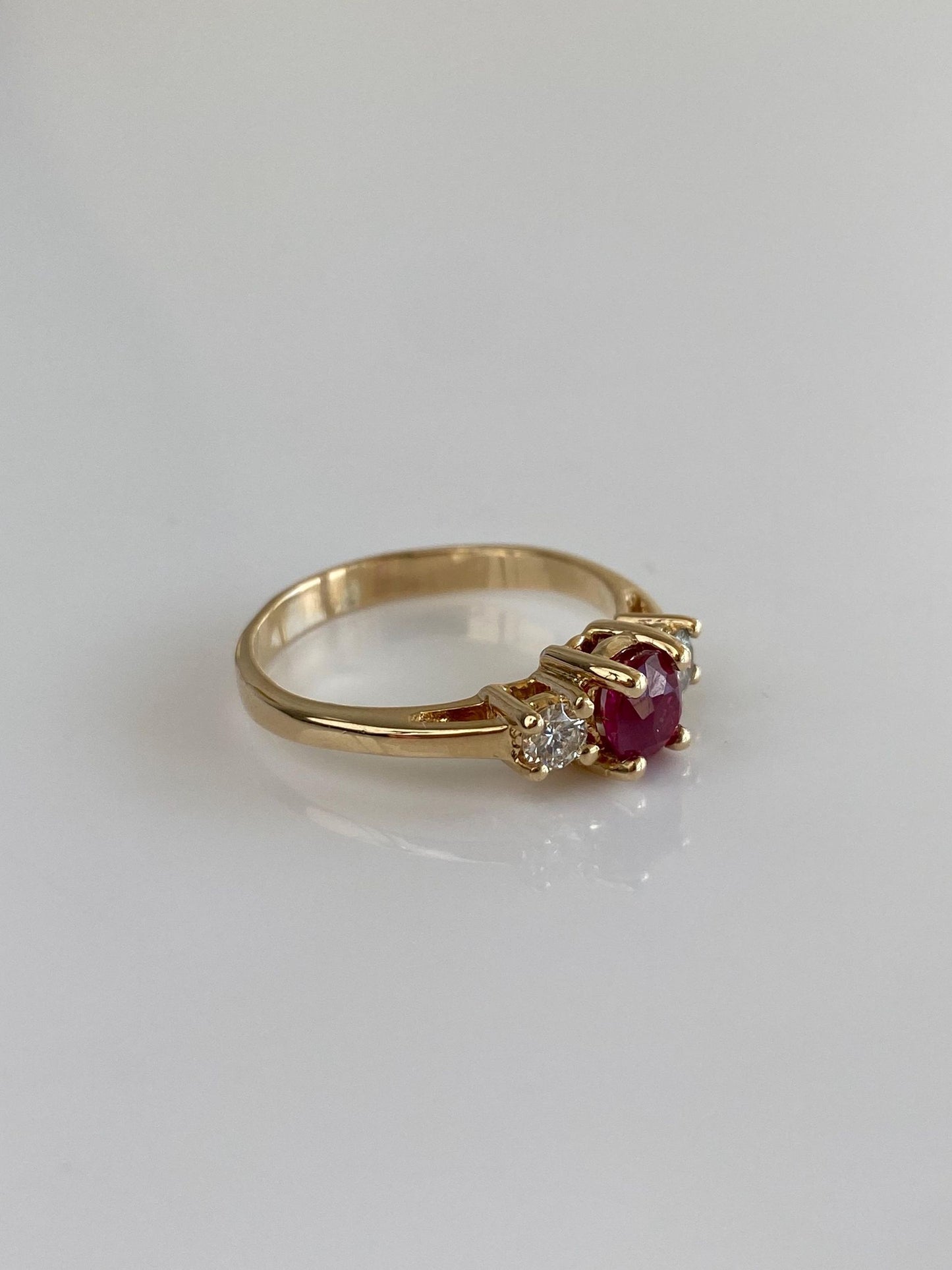 Solid 14k Yellow Gold Ruby Diamonds Ring - Size 8.75