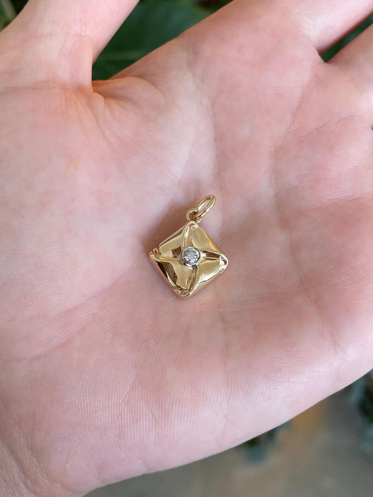 Vintage 14k Yellow Gold Diamond Folded Square Design Cufflink Conversion Charm