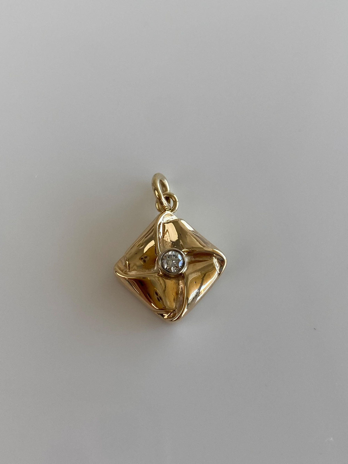 Vintage 14k Yellow Gold Diamond Folded Square Design Cufflink Conversion Charm