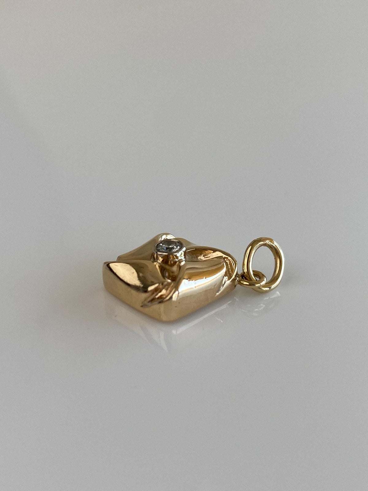 Vintage 14k Yellow Gold Diamond Folded Square Design Cufflink Conversion Charm