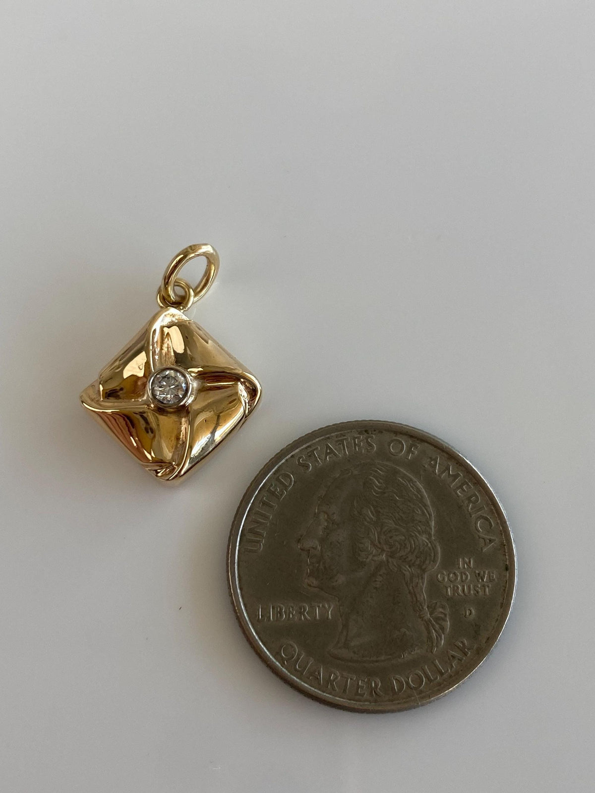 Vintage 14k Yellow Gold Diamond Folded Square Design Cufflink Conversion Charm