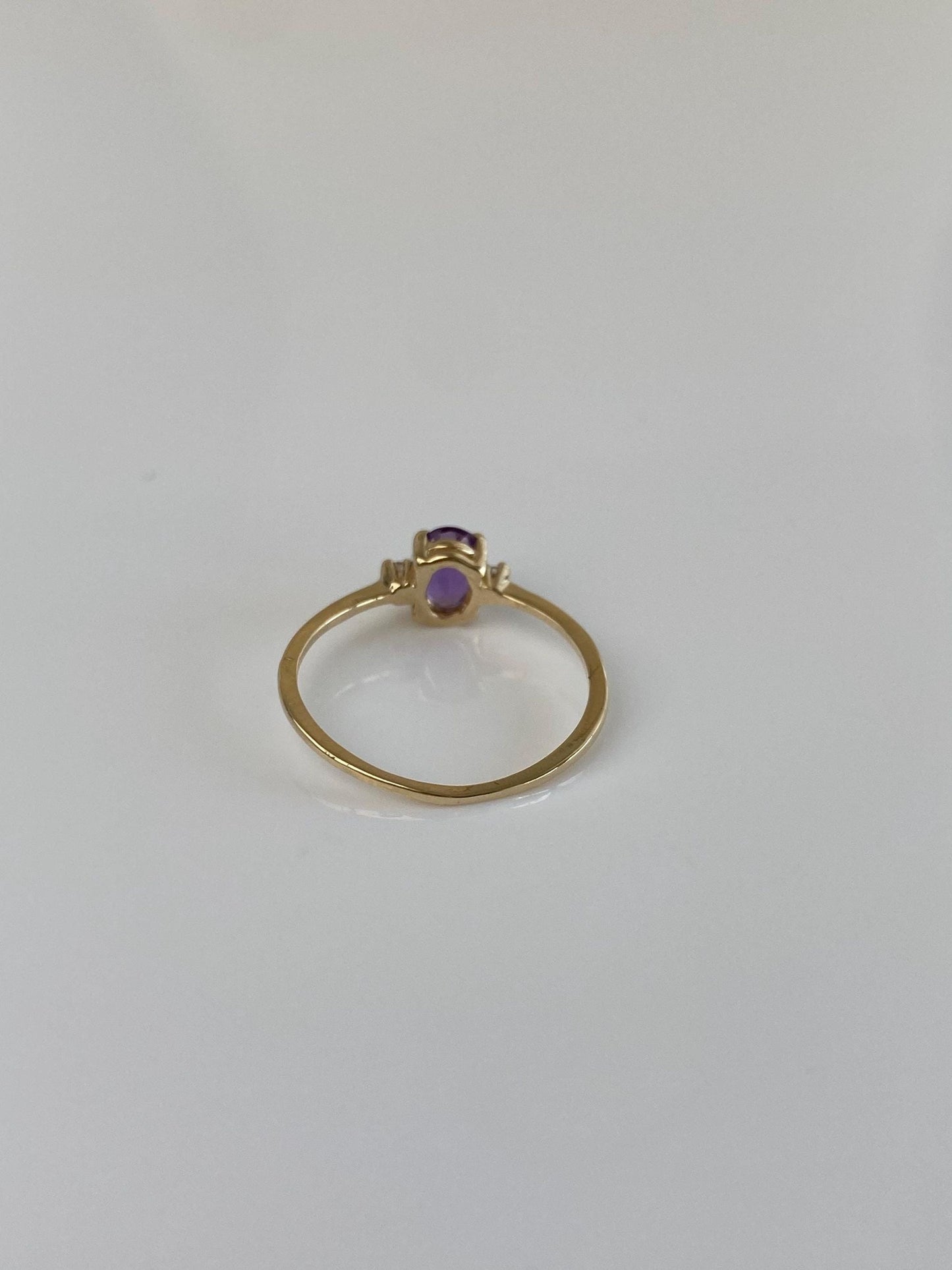 Vintage Solid 14k Yellow Gold Diamond Amethyst Ring - Size 4.5