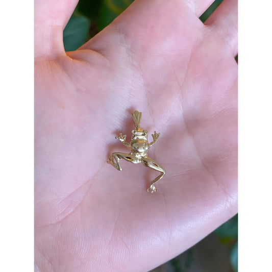 Vintage Solid 14k Yellow Gold Diamond Cut Frog Charm