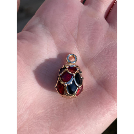 Vintage 18k Yellow Gold Black & Red Enamel Egg Charm