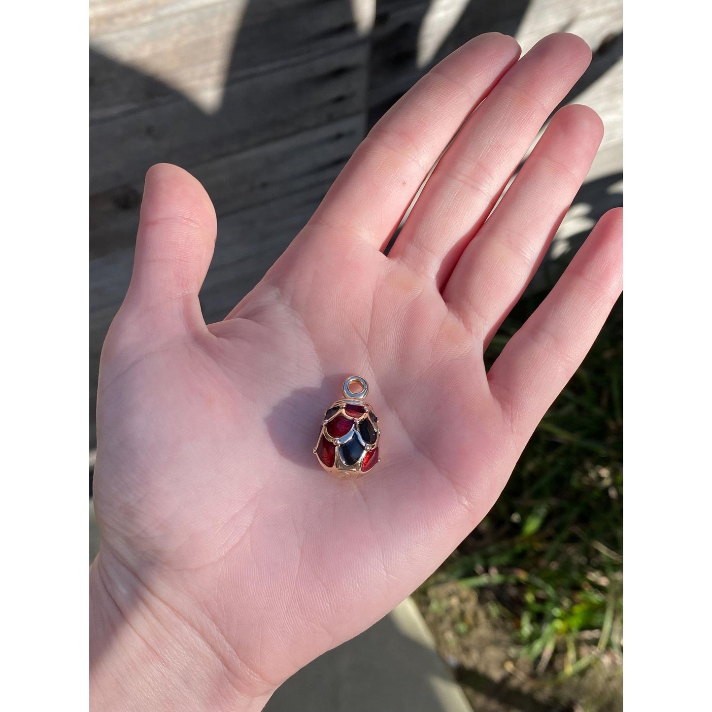 Vintage 18k Yellow Gold Black & Red Enamel Egg Charm