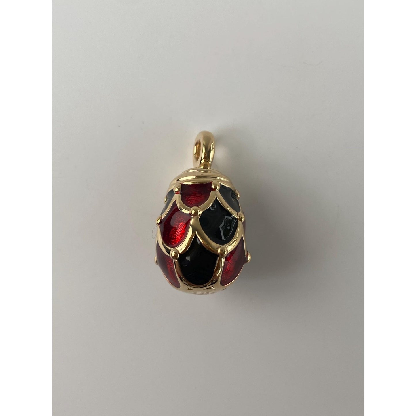 Vintage 18k Yellow Gold Black & Red Enamel Egg Charm
