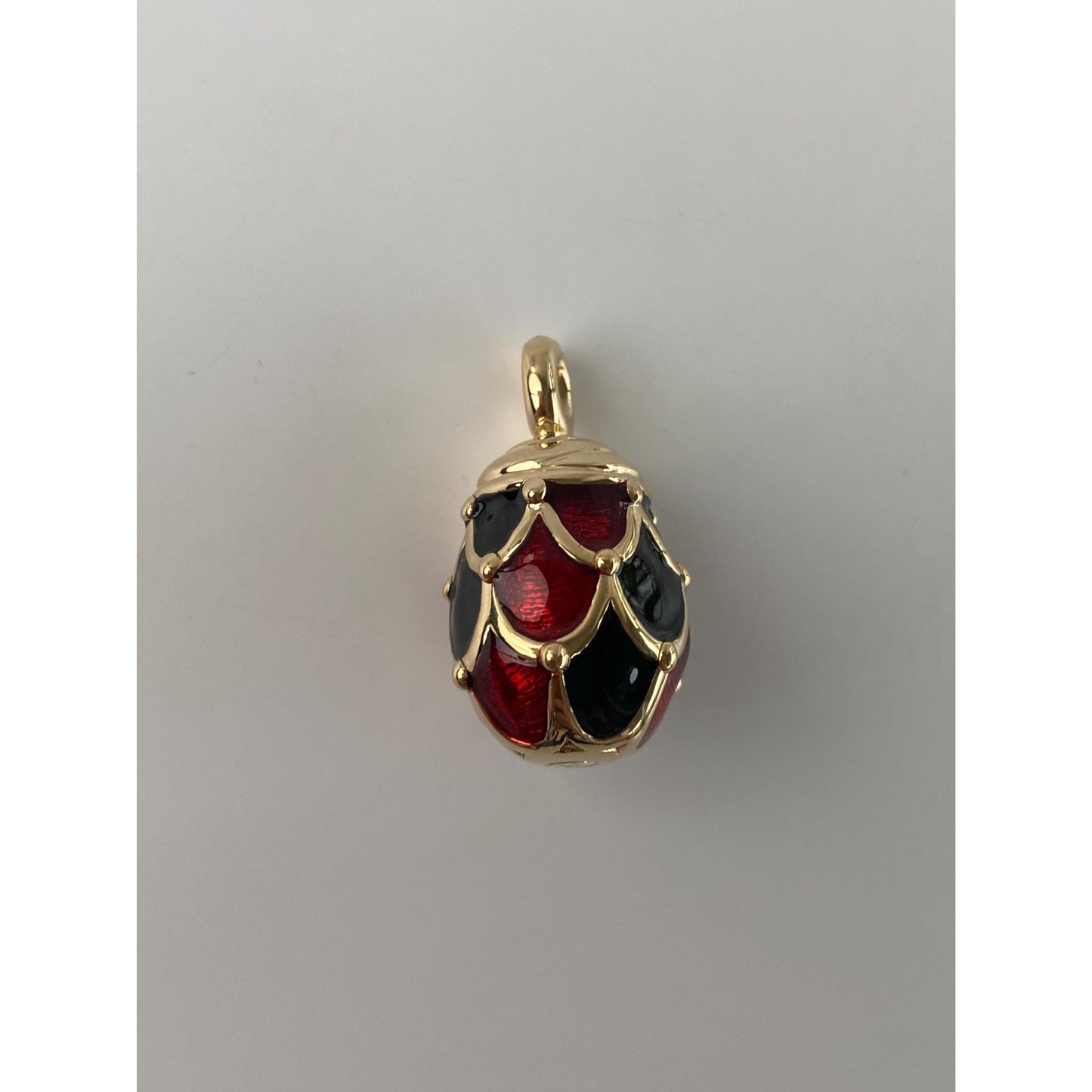 Vintage 18k Yellow Gold Black & Red Enamel Egg Charm