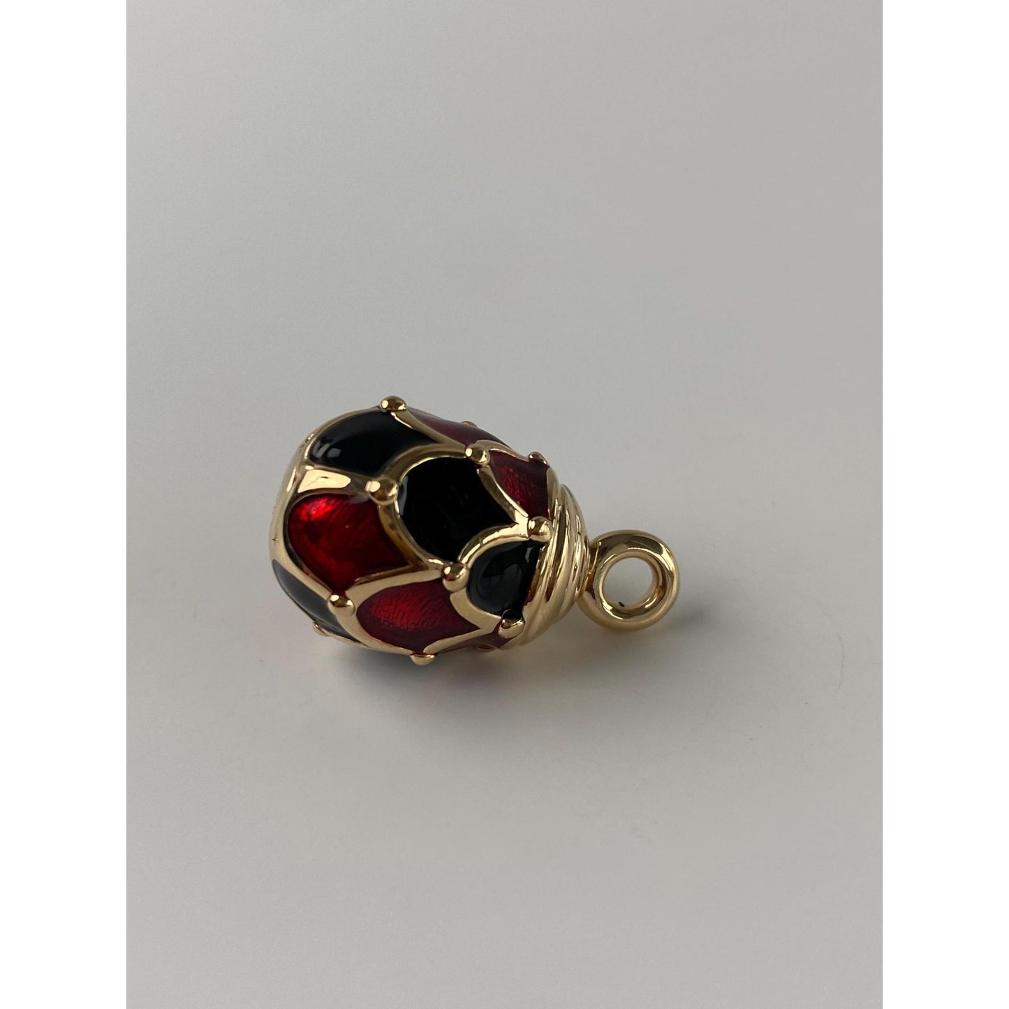 Vintage 18k Yellow Gold Black & Red Enamel Egg Charm
