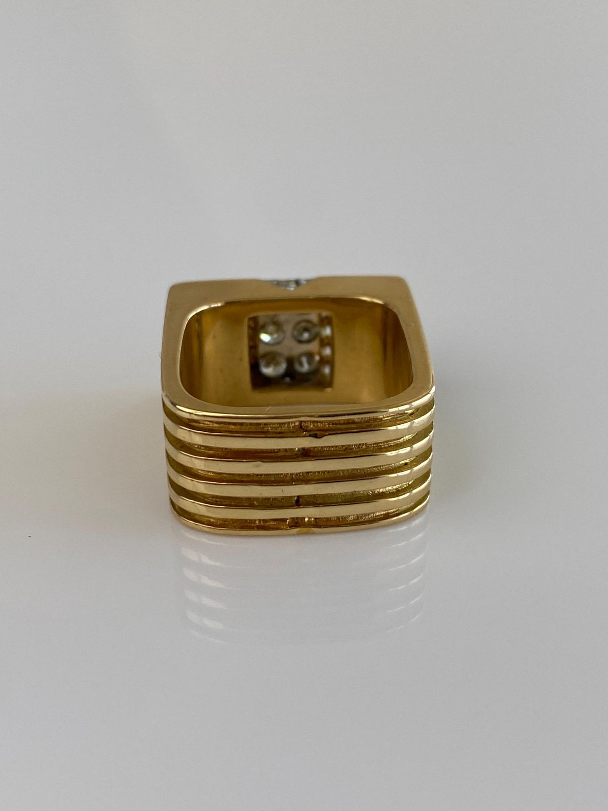 Vintage Solid 18k White & Yellow Gold Diamond Lined Square Ring Band - Size 7