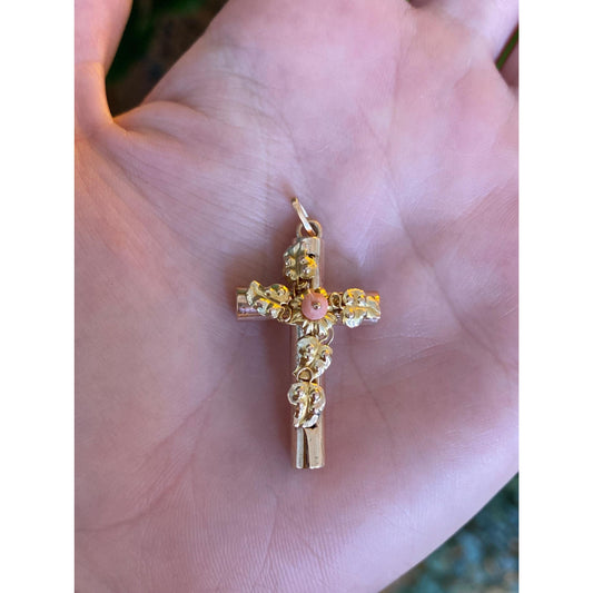 Vintage 10k Yellow Gold Coral Cross Charm