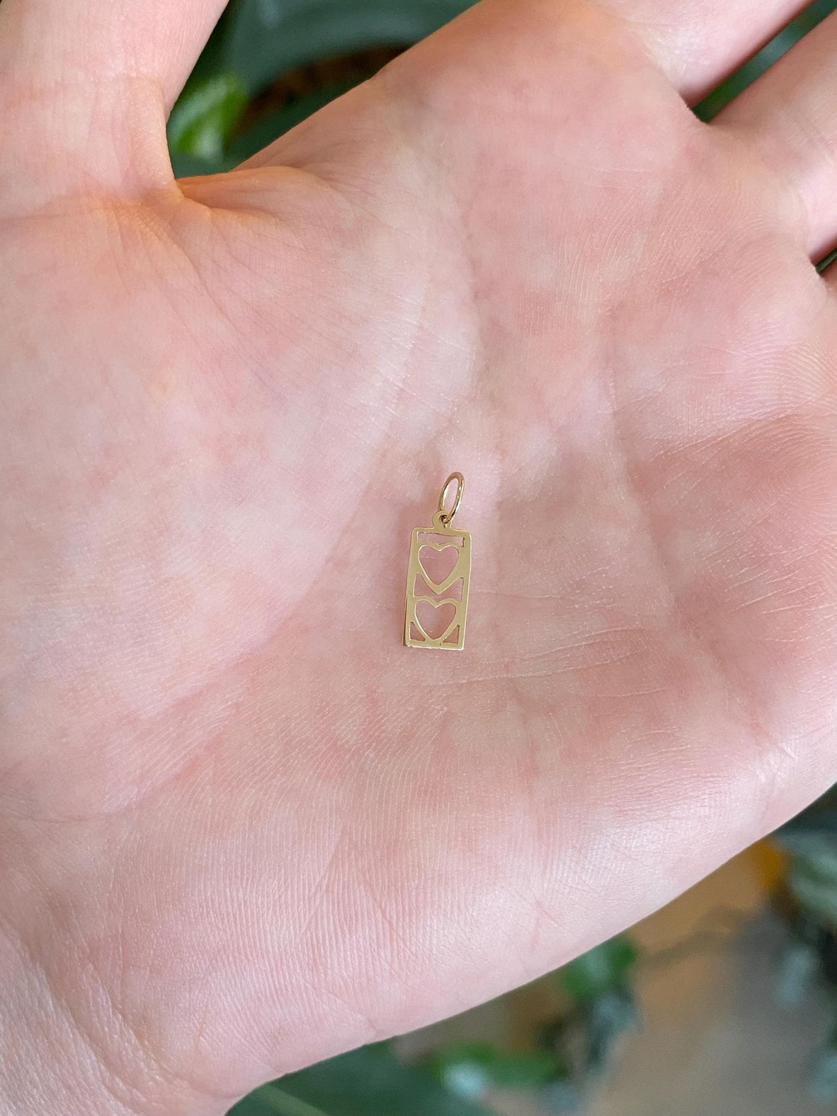 Vintage Solid 14k Yellow Gold Double Hearts Open Work Charm