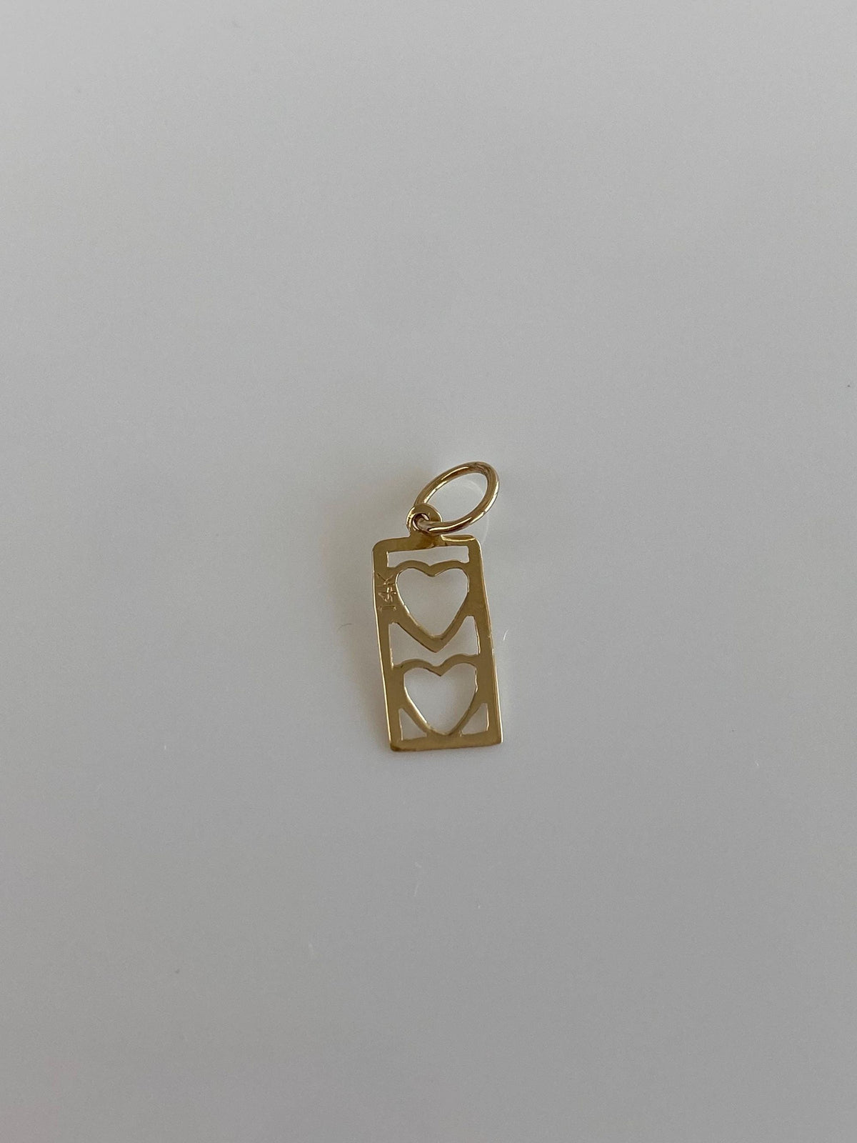 Vintage Solid 14k Yellow Gold Double Hearts Open Work Charm
