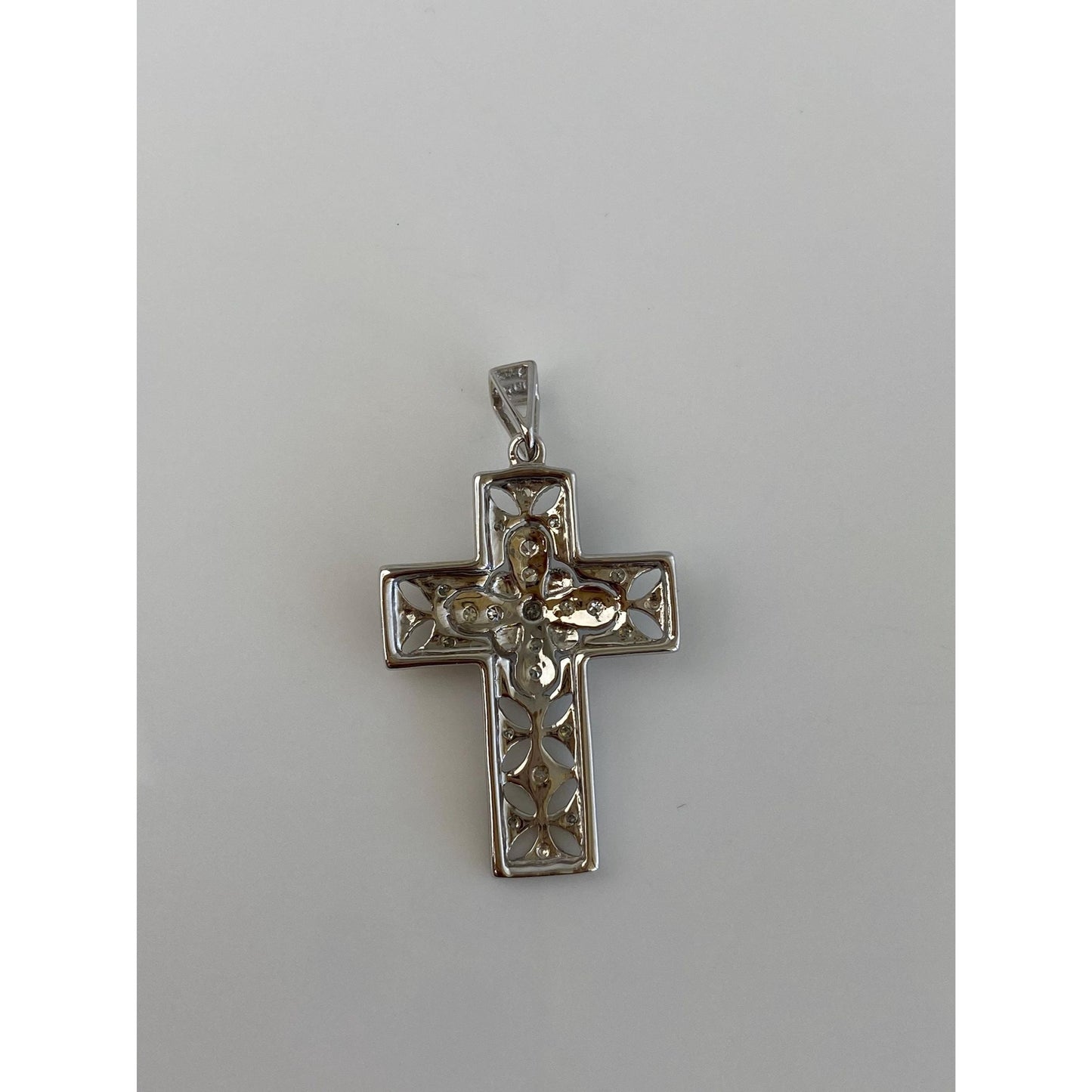 Vintage Solid 10k White Gold Diamond Cross Charm