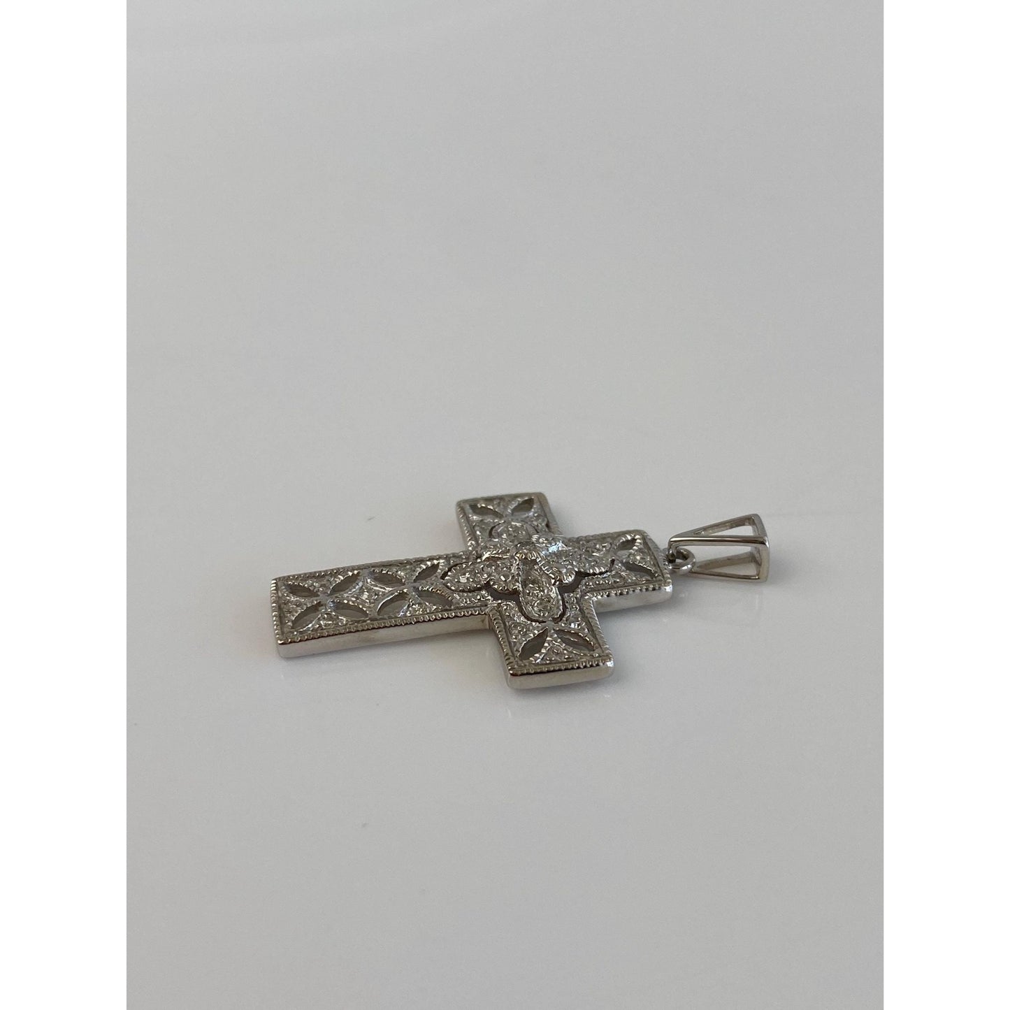 Vintage Solid 10k White Gold Diamond Cross Charm