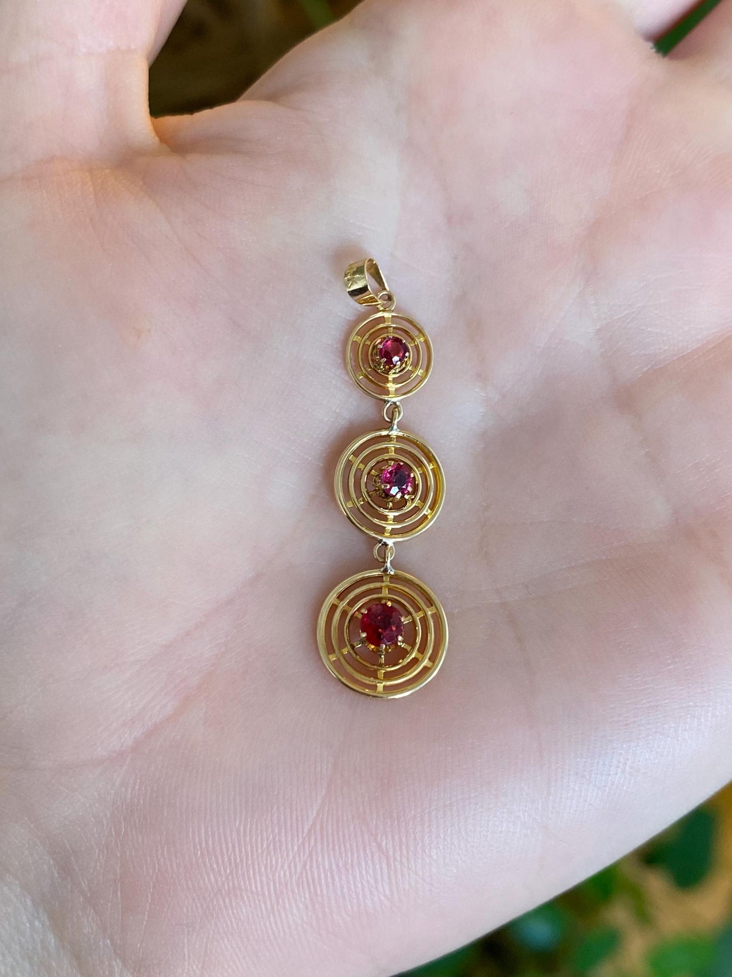 Vintage Solid 12k Yellow Gold Red Cubic Zirconia Dangle Charm