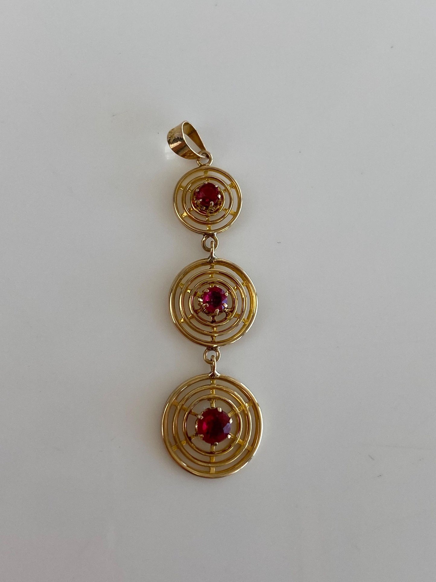 Vintage Solid 12k Yellow Gold Red Cubic Zirconia Dangle Charm