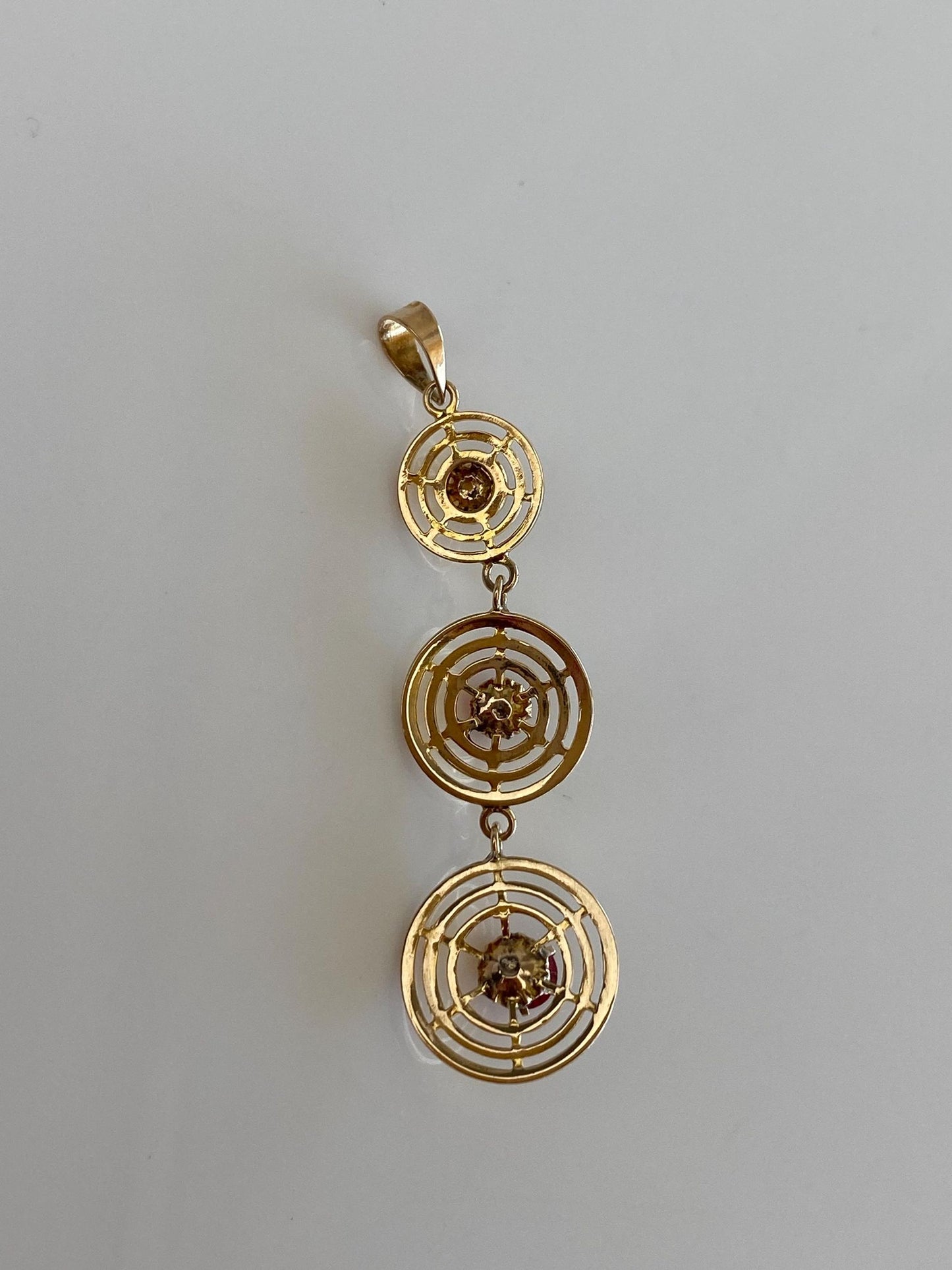 Vintage Solid 12k Yellow Gold Red Cubic Zirconia Dangle Charm