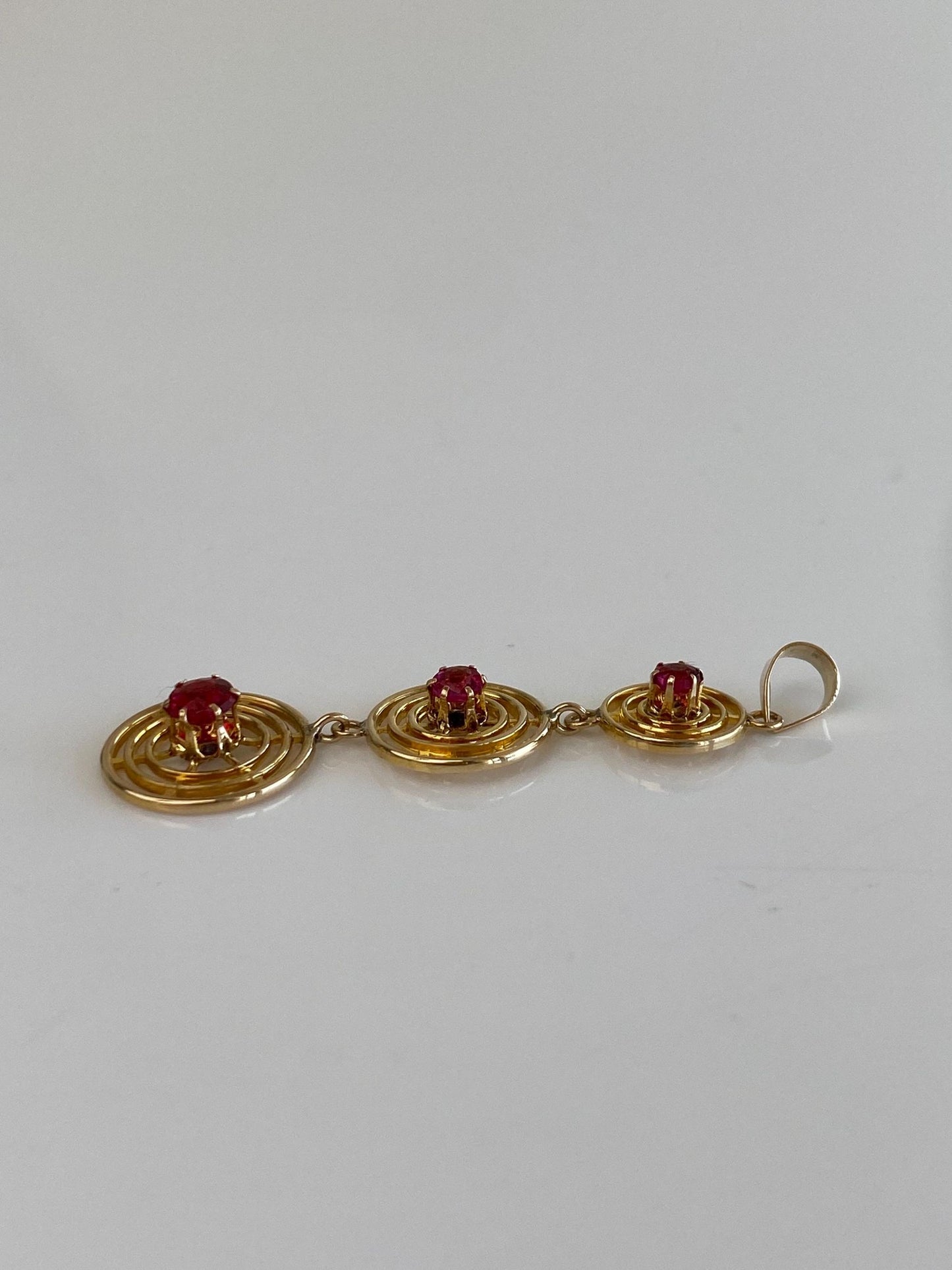 Vintage Solid 12k Yellow Gold Red Cubic Zirconia Dangle Charm