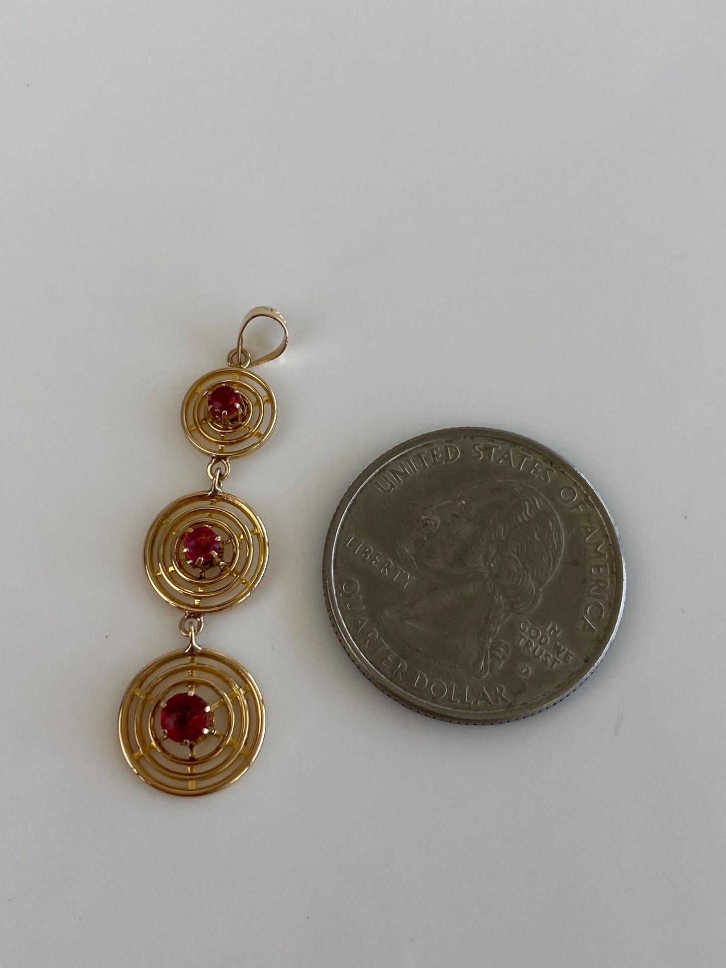 Vintage Solid 12k Yellow Gold Red Cubic Zirconia Dangle Charm