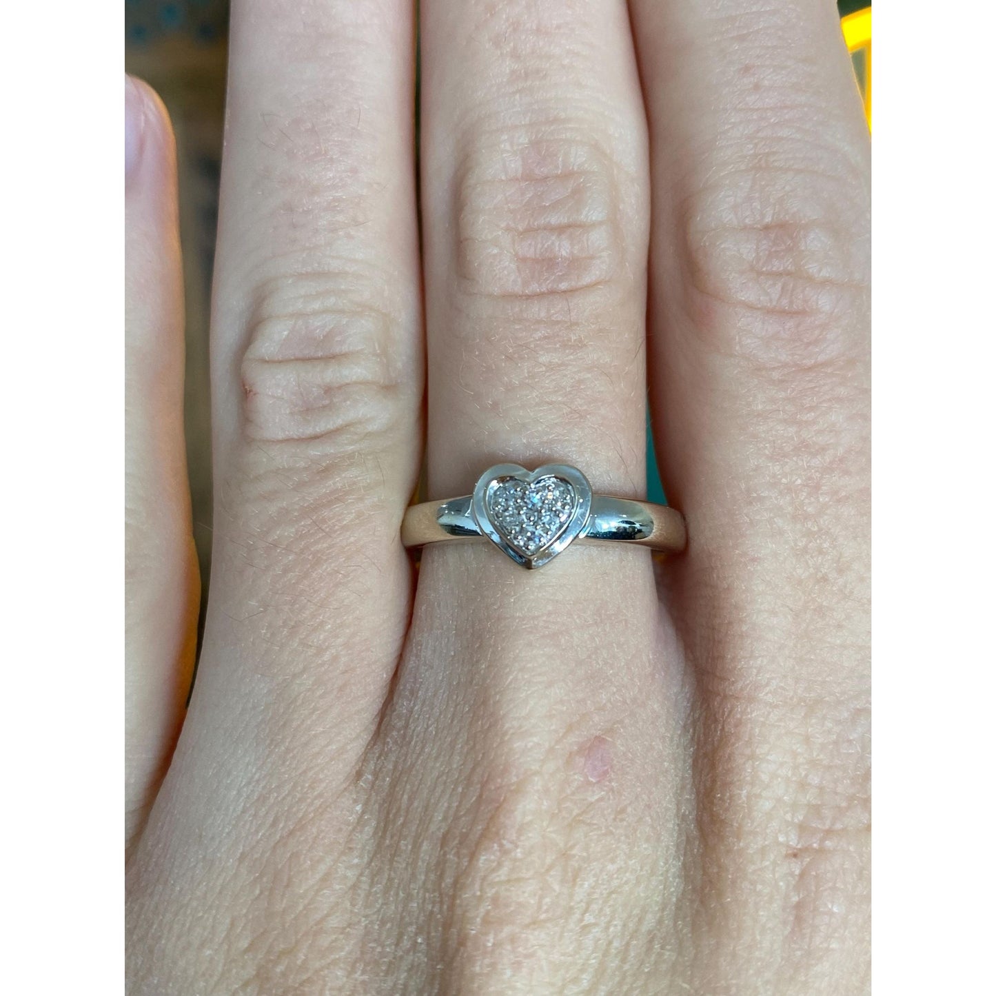 Vintage Solid 14k White Gold Diamond Cluster Heart Ring - Size 8.25