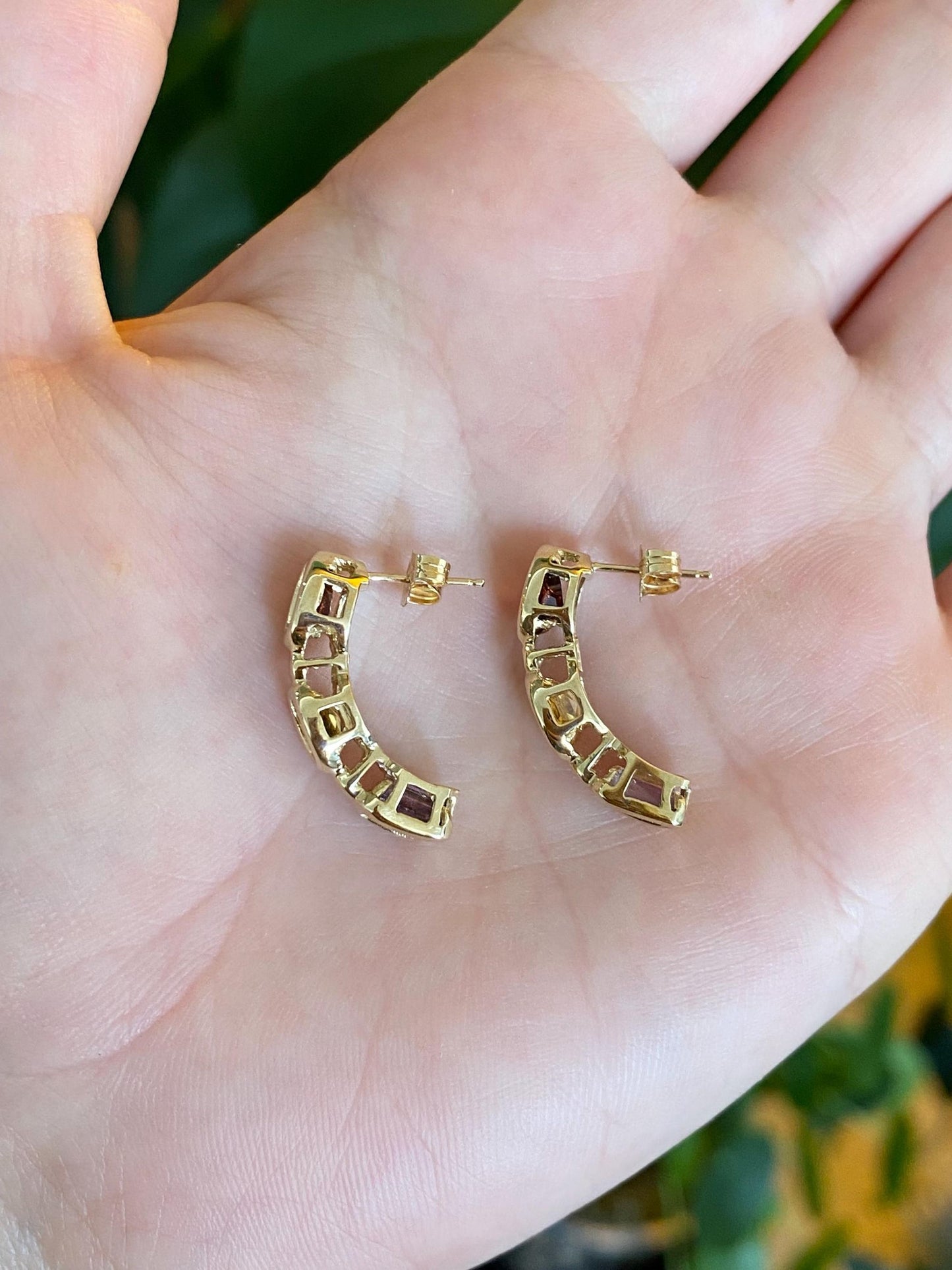 Vintage Solid 10k Yellow Gold Garnet Citrine Amethyst Drop Earrings