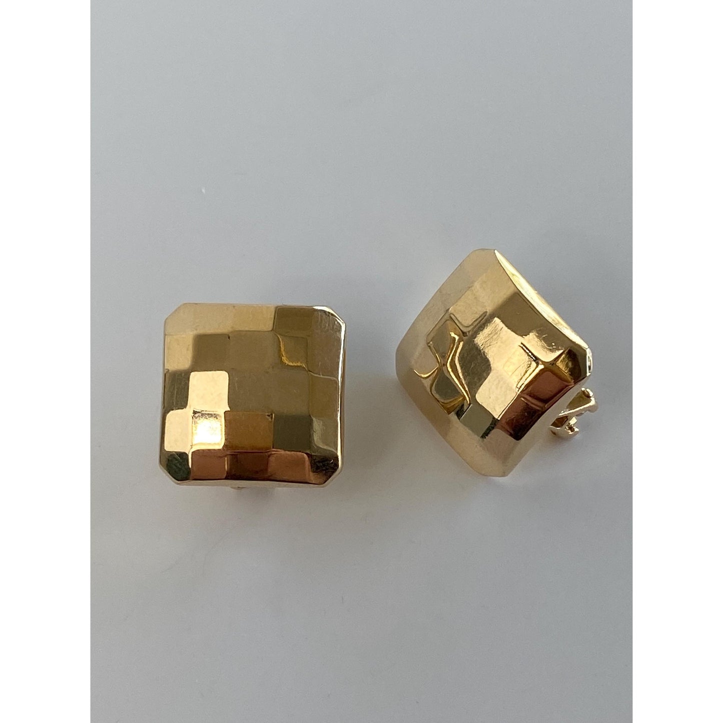 Vintage 14k Yellow Gold Faceted Square Disco Stud Earrings
