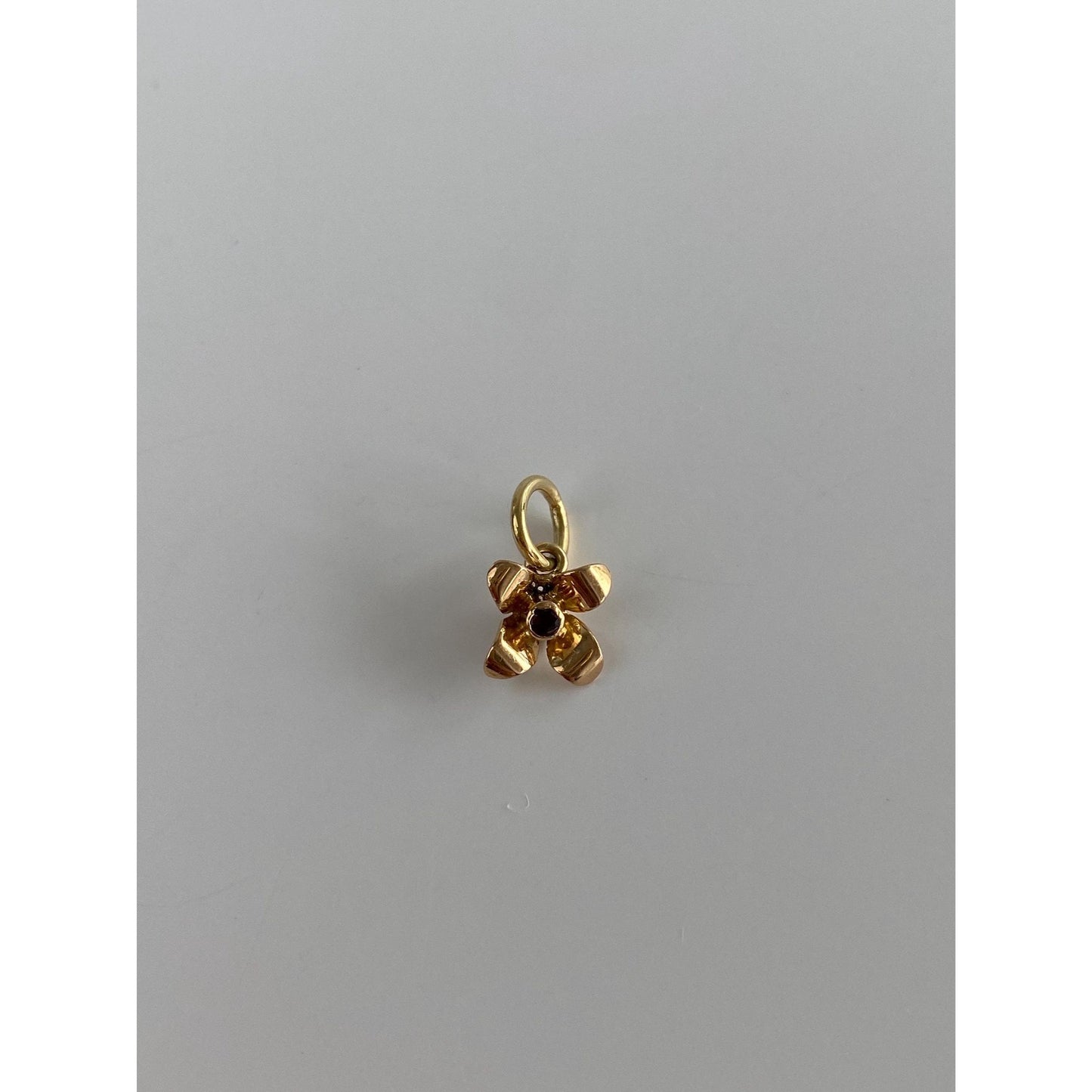 Vintage Solid 18k Yellow Gold Red Spinel Flower Charm