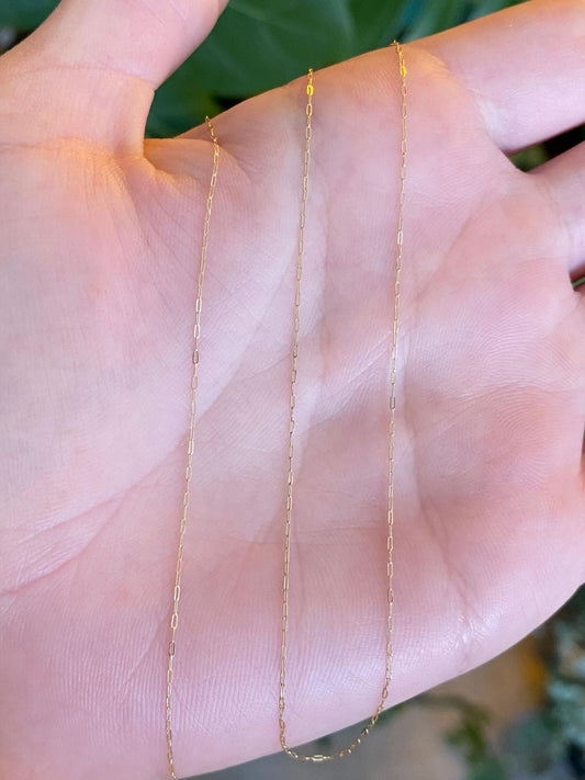 Vintage Solid 14k Yellow Gold Dainty Elongated Cable Chain Necklace - 19.25 inches