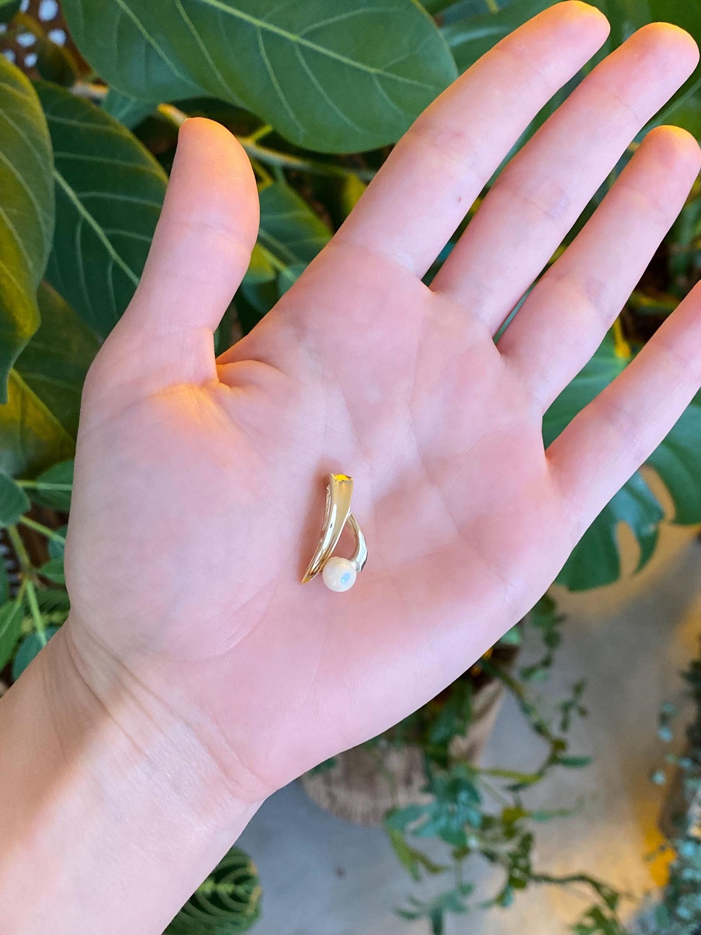 Vintage Solid 14k Yellow Gold Pearl Slide Charm