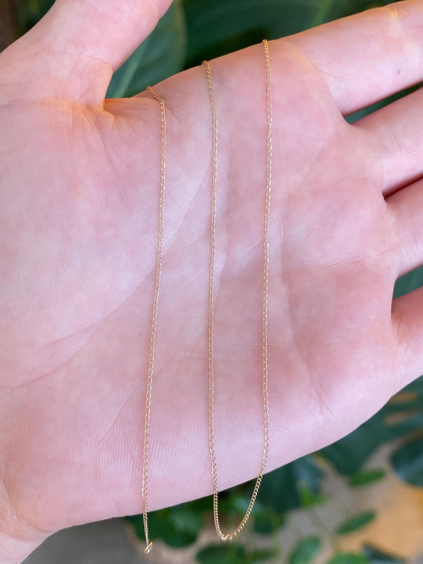 Vintage Solid 14k Yellow Gold Dainty Elongated Curb Chain Necklace - 18.5 inches