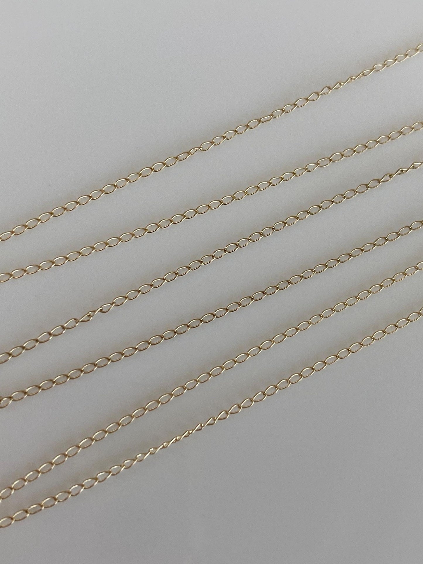 Vintage Solid 14k Yellow Gold Dainty Elongated Curb Chain Necklace - 18.5 inches